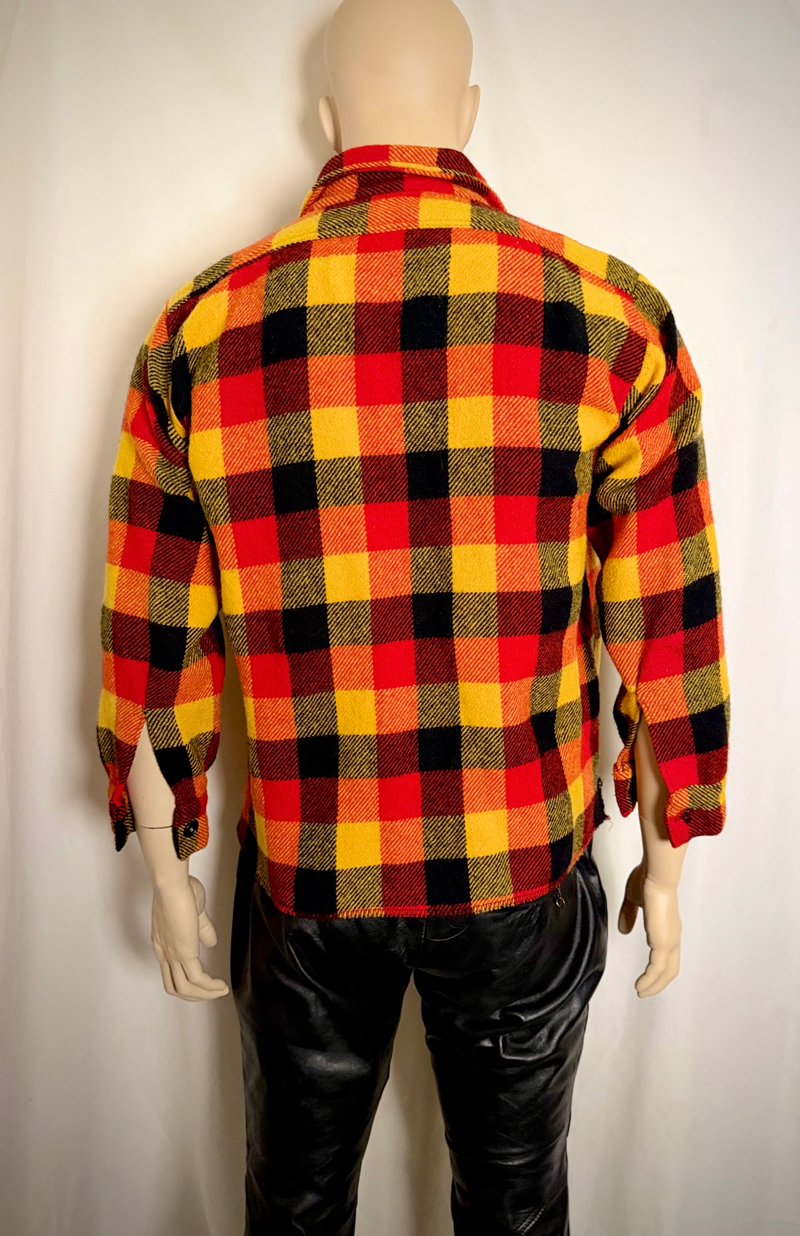 1960s Red and Gold Plaid Wool Shirt | Heavy Flannel