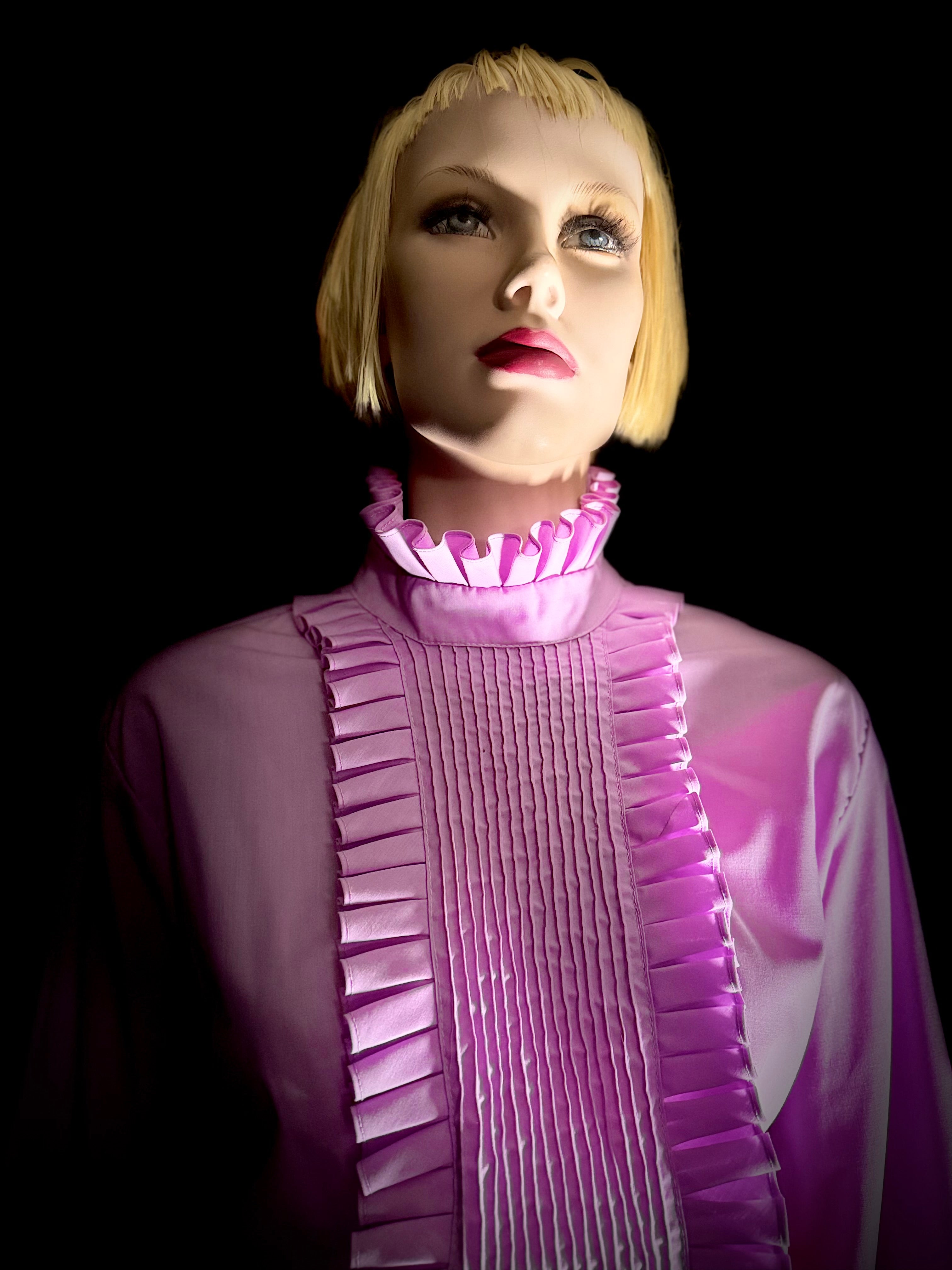 1960s Lavender Victorian Ruffle Blouse – Back Button Detail