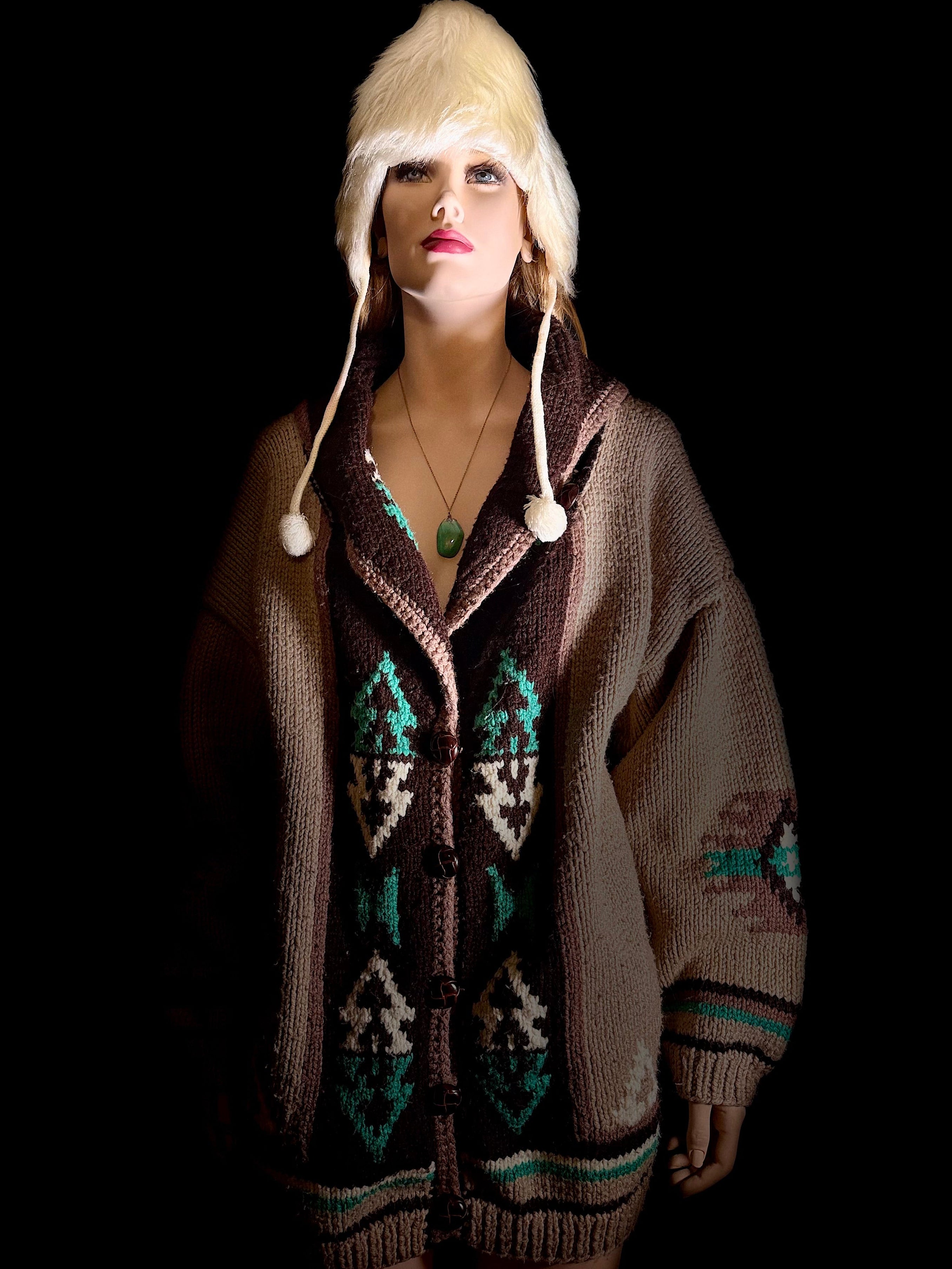 Authentic Vintage Cowichan Cardigan - Hand-Knit Wool