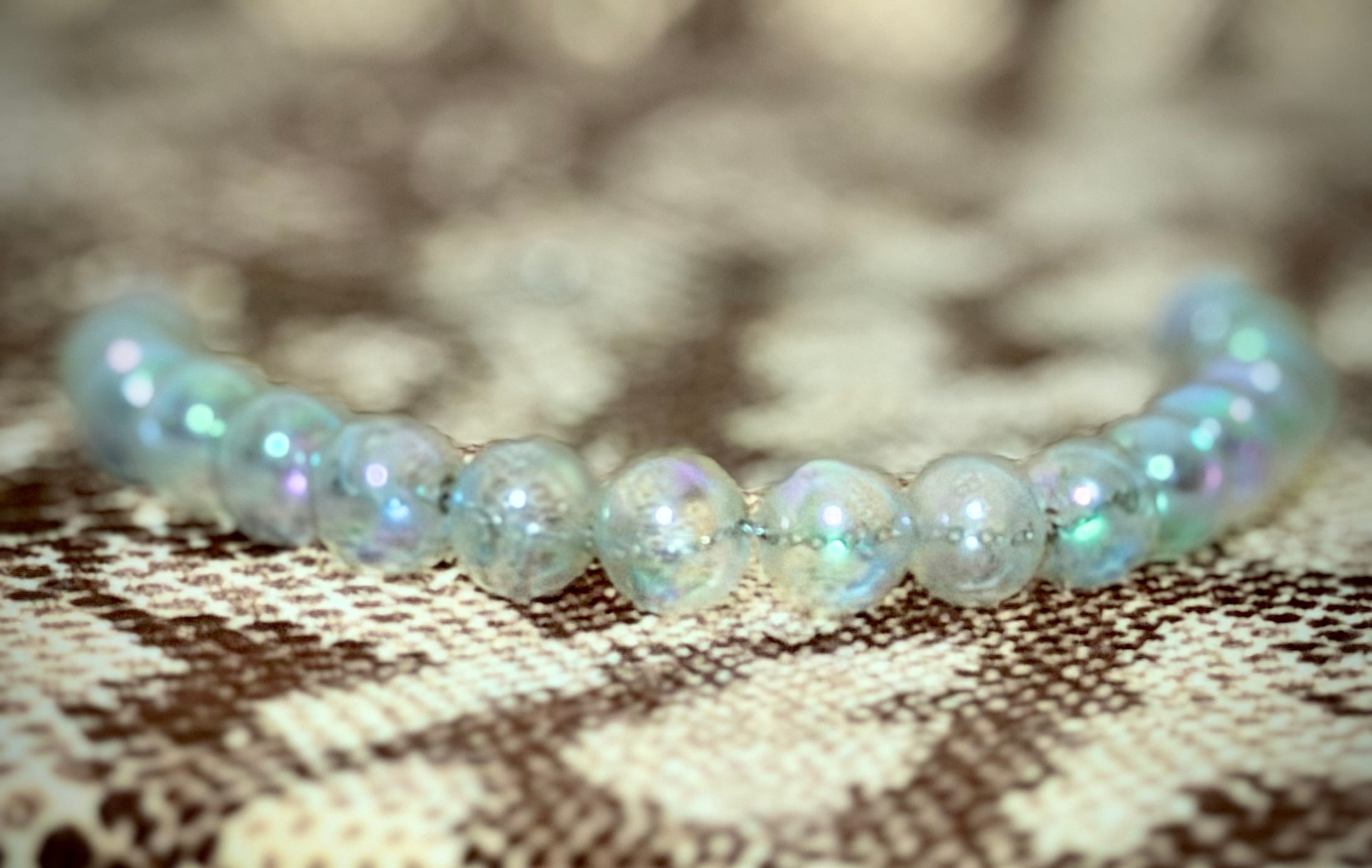 1940s Blown Glass Soap Bubble Necklace | Iridescent Glass Beads | Mid Century Jewellery