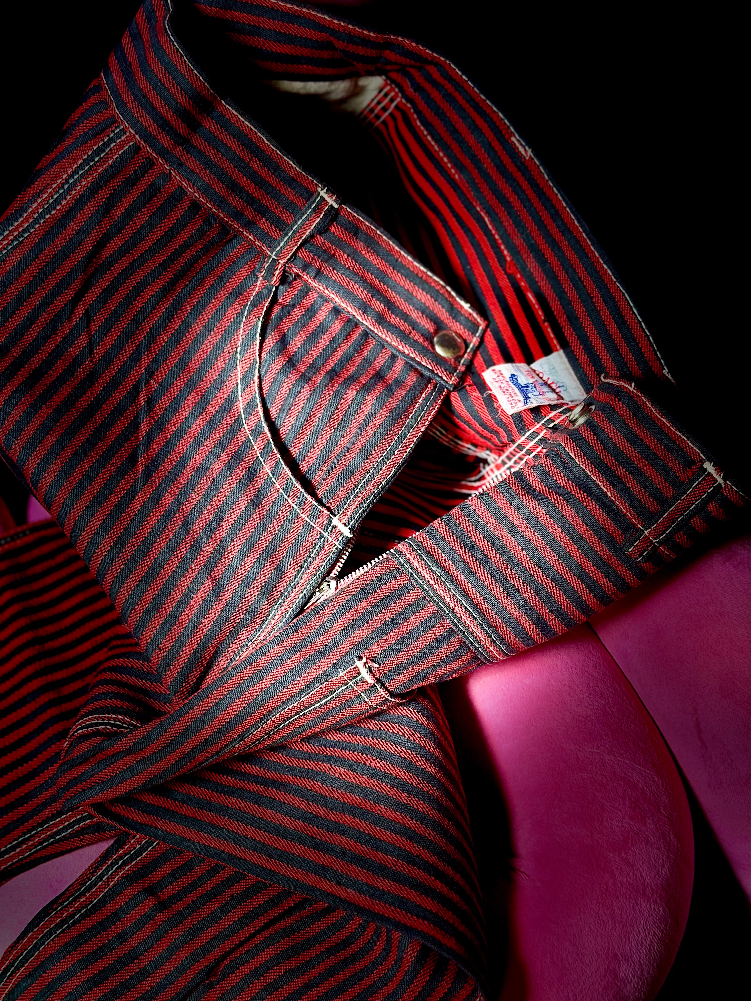 Deadstock 1960s Red and Black Striped Slim Cut Pants  | Utility Trousers – XS