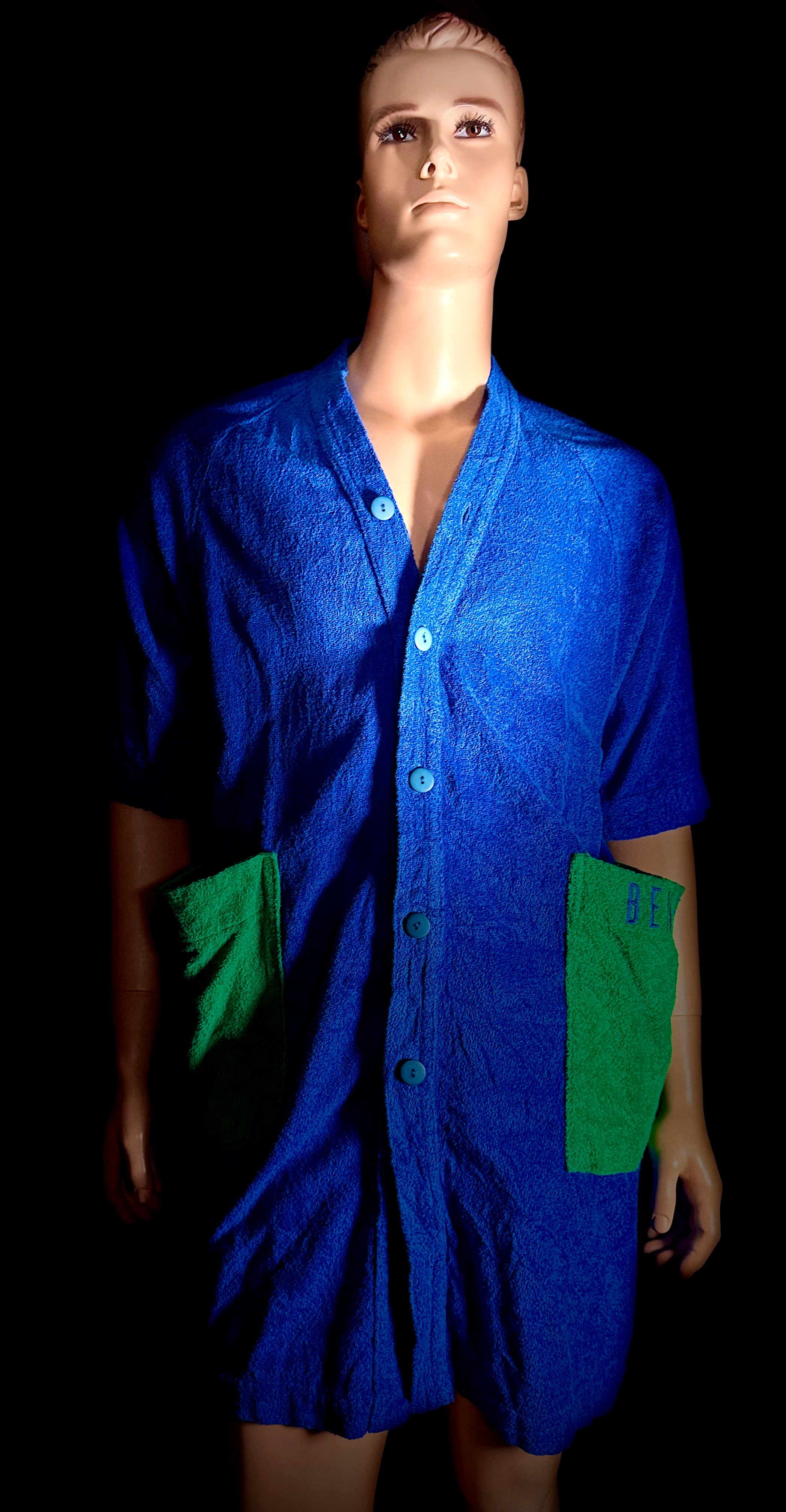 Deadstock 90s United Colors of Benetton Terry Robe | Blue and Green (Styled in Italy)