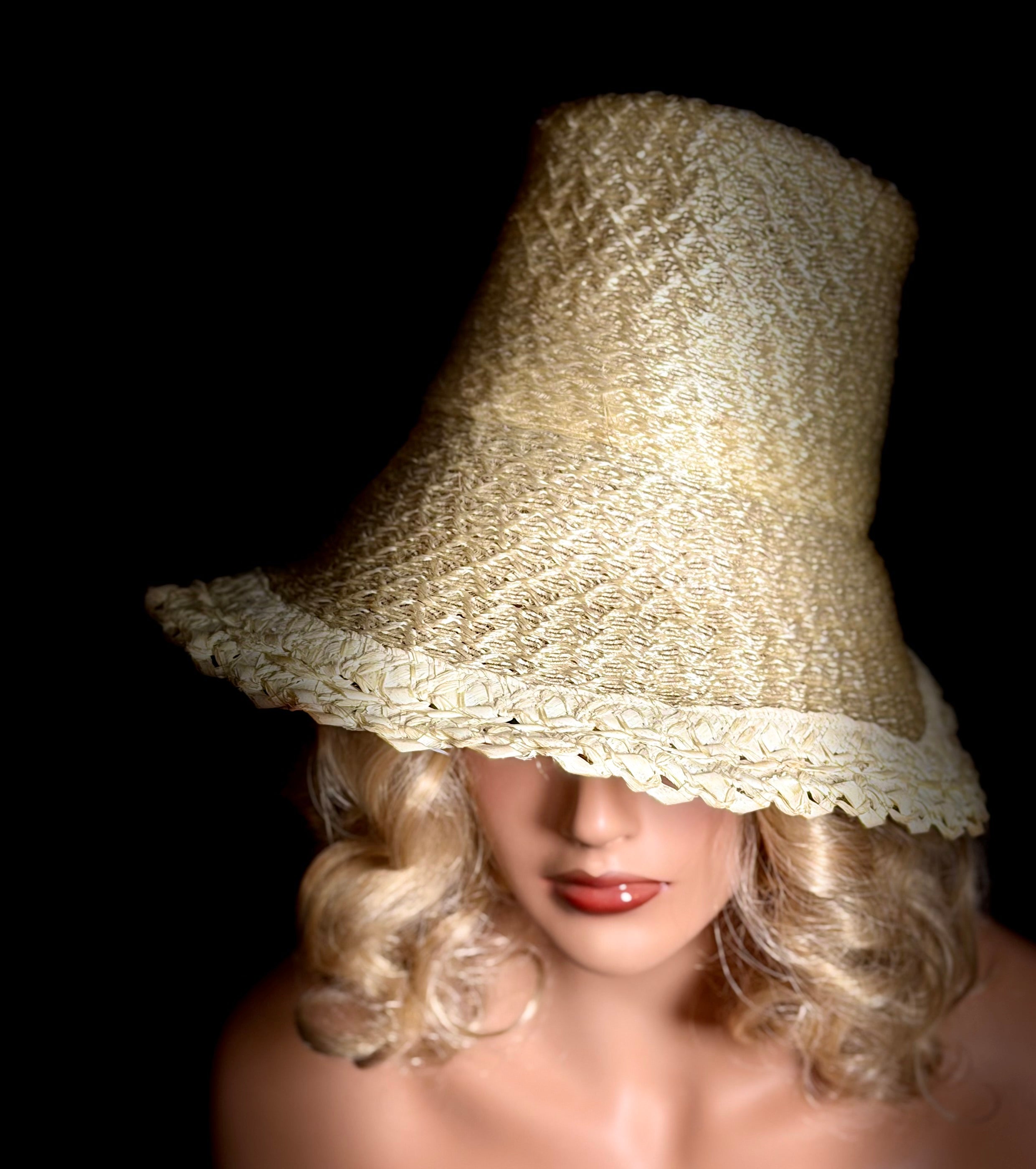 1940s Handmade Straw Cloche Hat - Sculptural Wartime Millinery