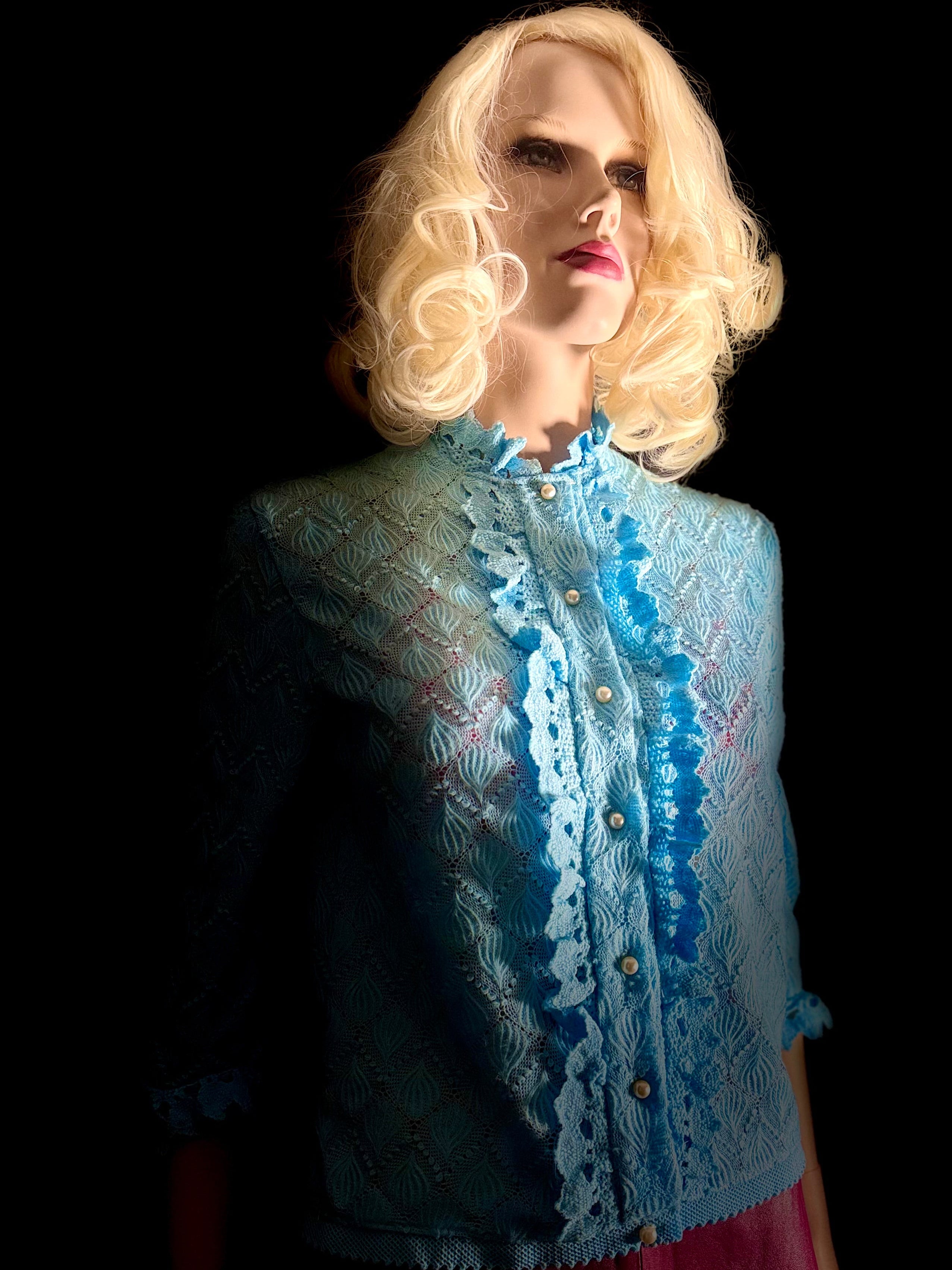 1960s Powder-Blue Textured Knit Cardigan - Mint Condition