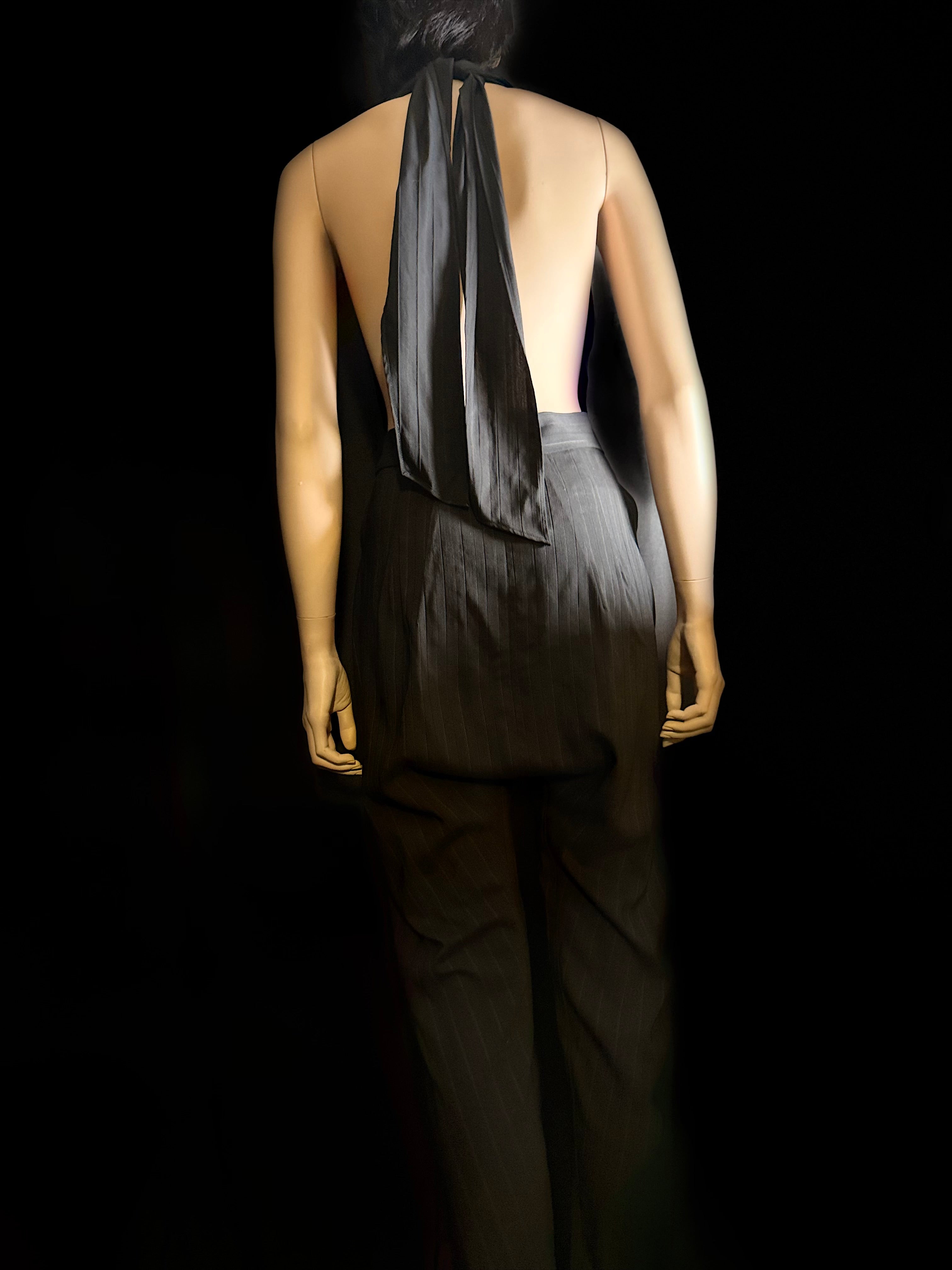 Zambesi Pure Wool Pinstripe Halter Jumpsuit – Architectural Tailoring