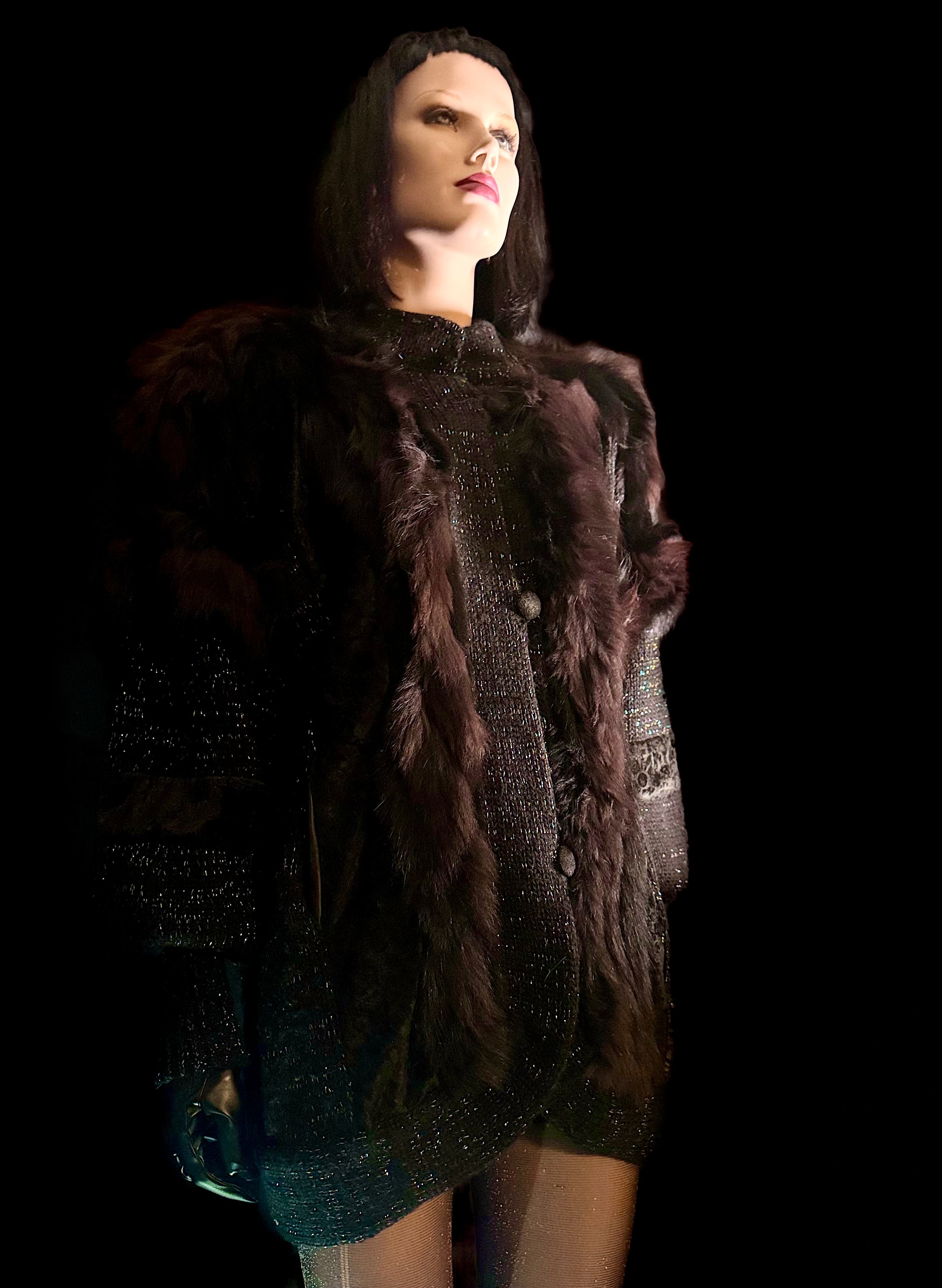 Vintage Russian Fur & Velvet Knit Jacket - Statement Heirloom Piece