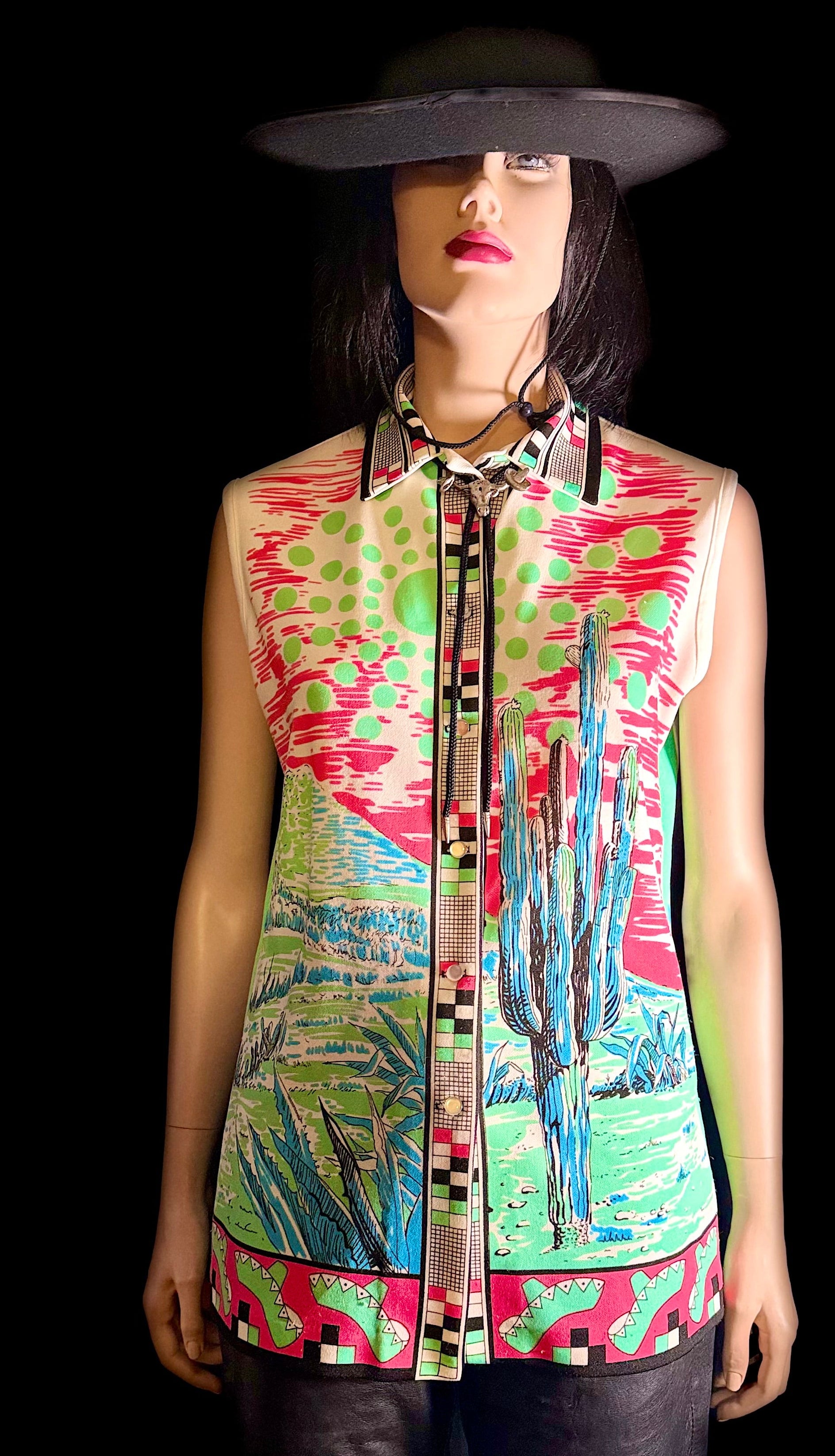 Vintage Hamilton Dallas Southwestern Novelty Print Longline Shirt | Texas