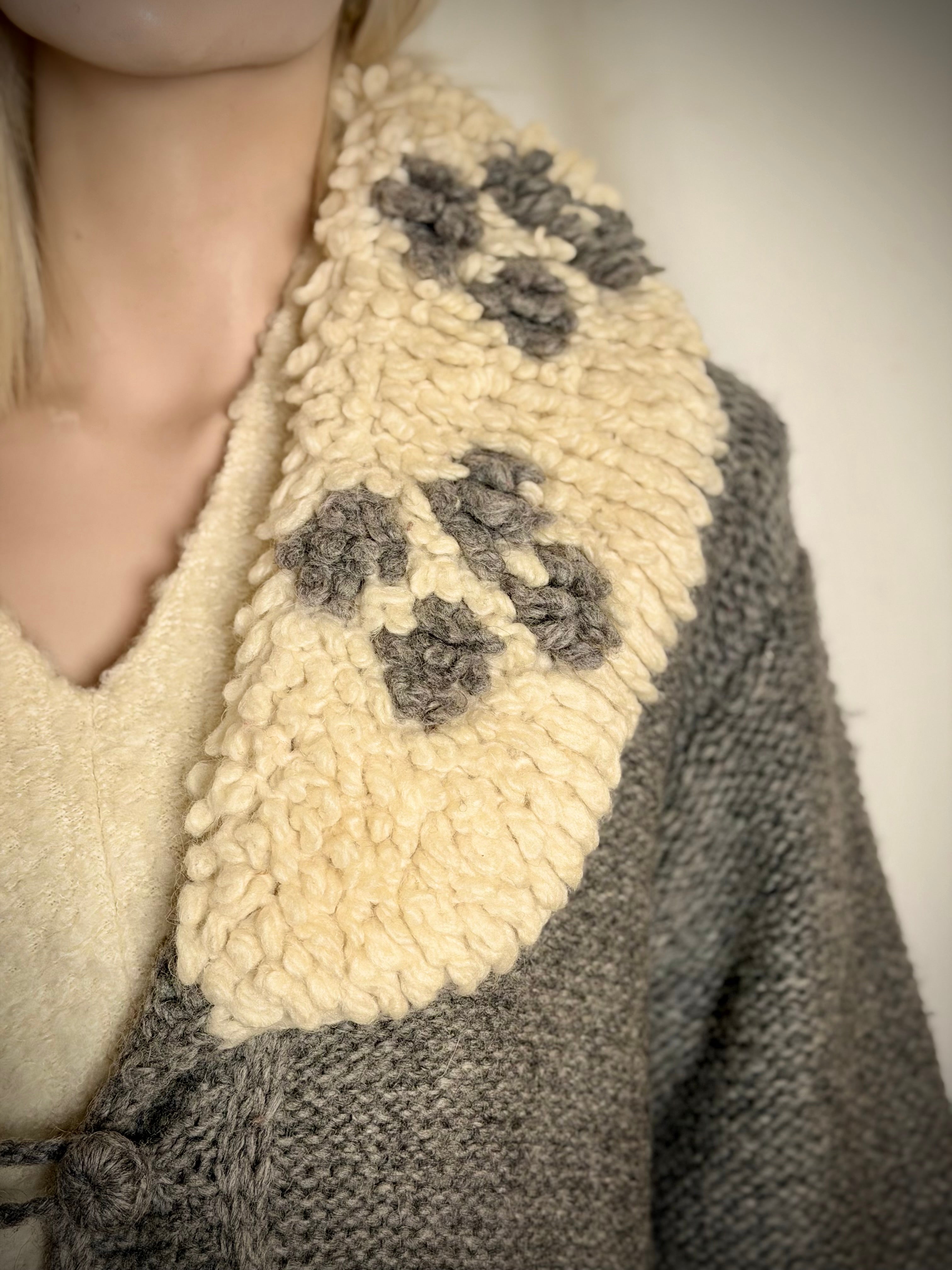 1970s Hand Knitted Nordic Wool Cardigan With Leather Belt