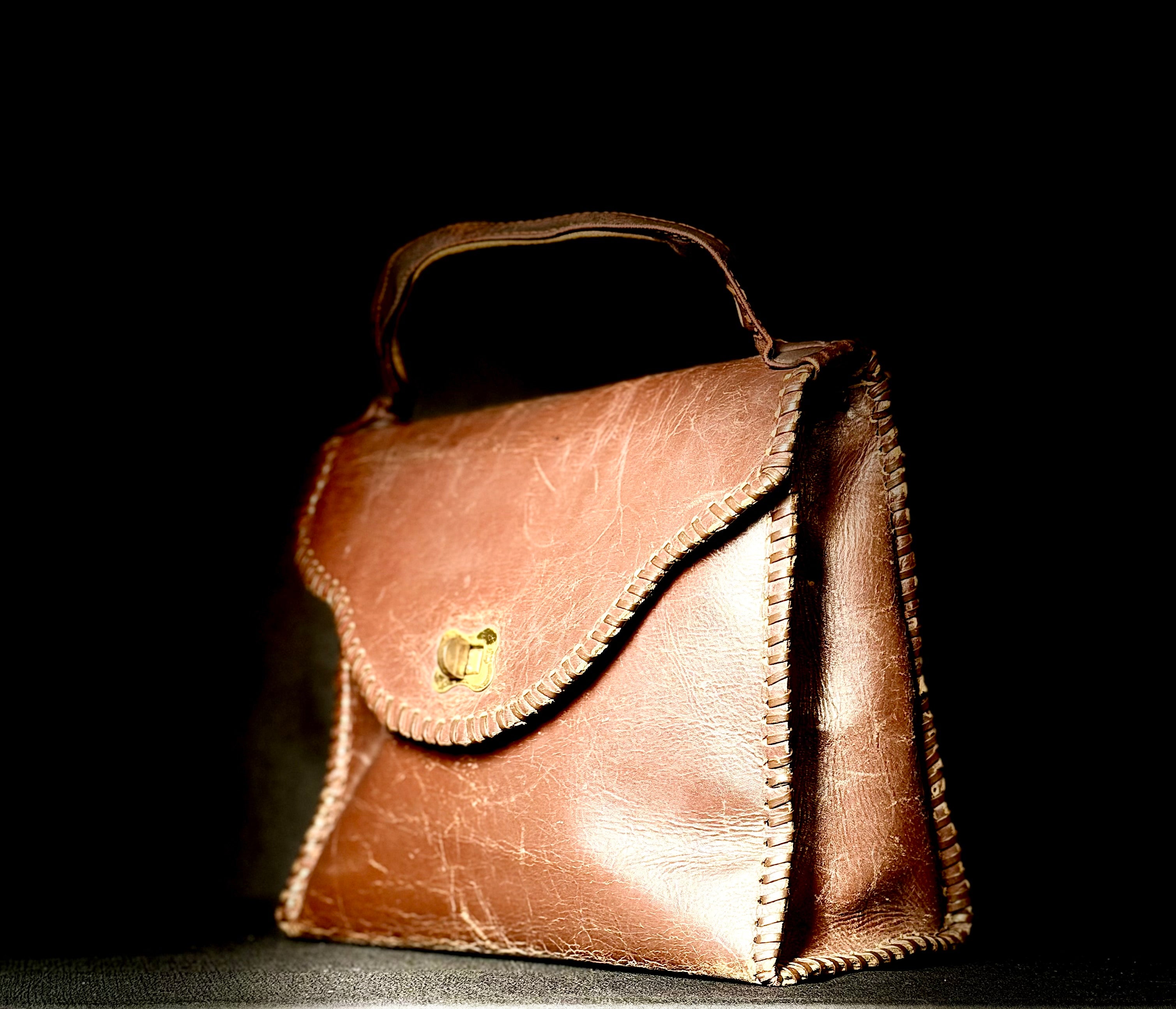 Late 1940s Chocolate Brown Leather Handbag
With Original 1963 Receipts Found Inside