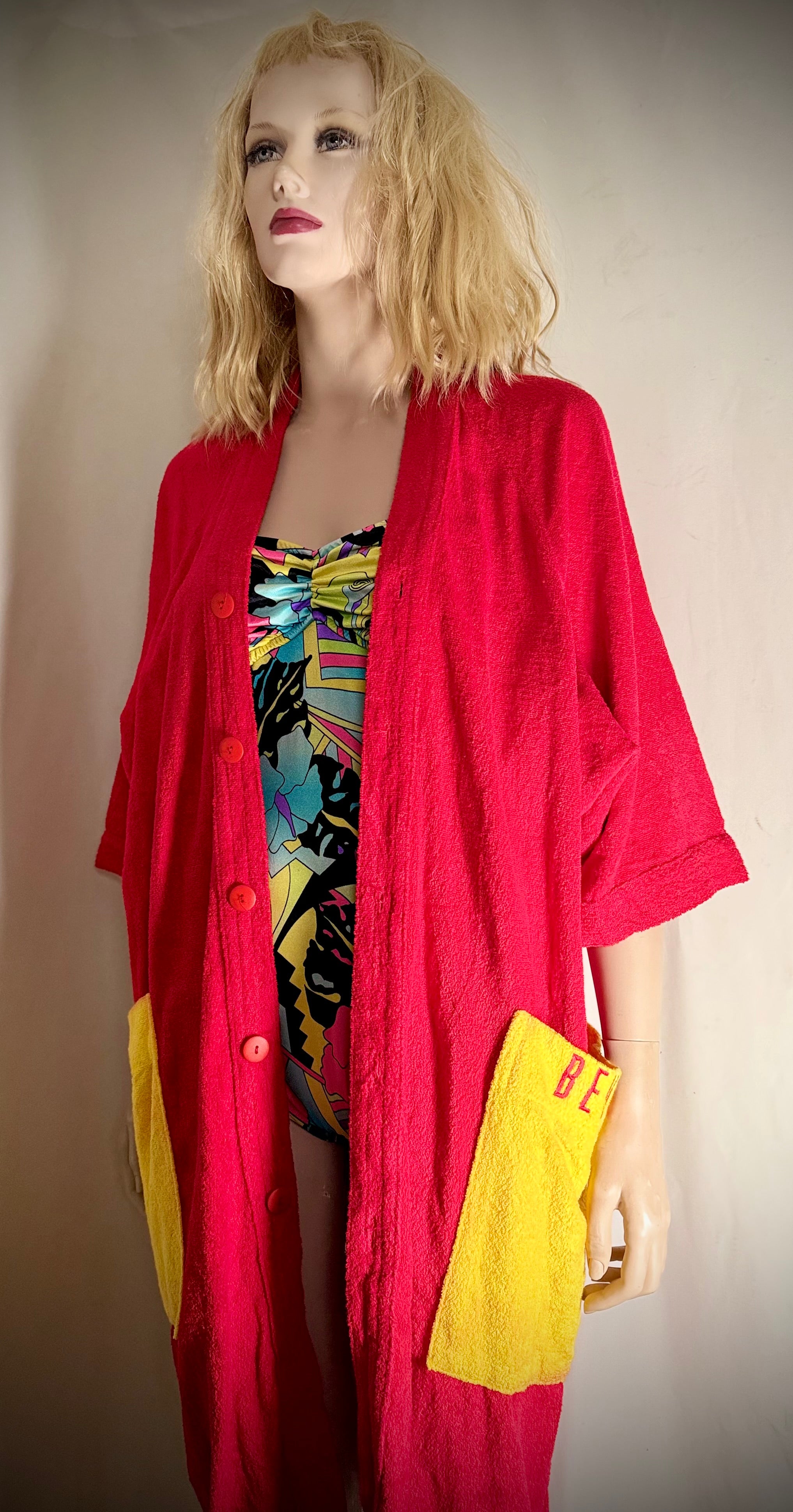 Deadstock 90s United Colors of Benetton Terry Robe - Red and Yellow (Styled in Italy)