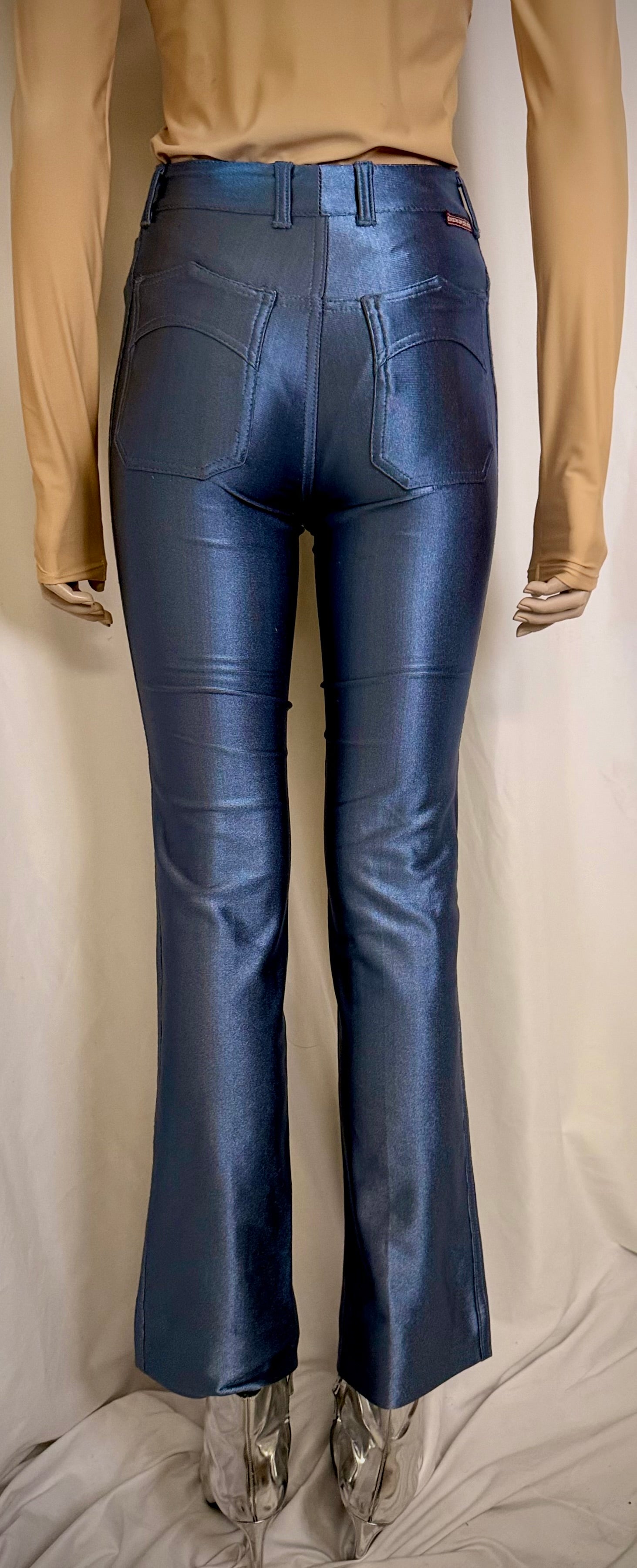 Vintage 70s Chemin de Fer Metallic Blue Flared Pants