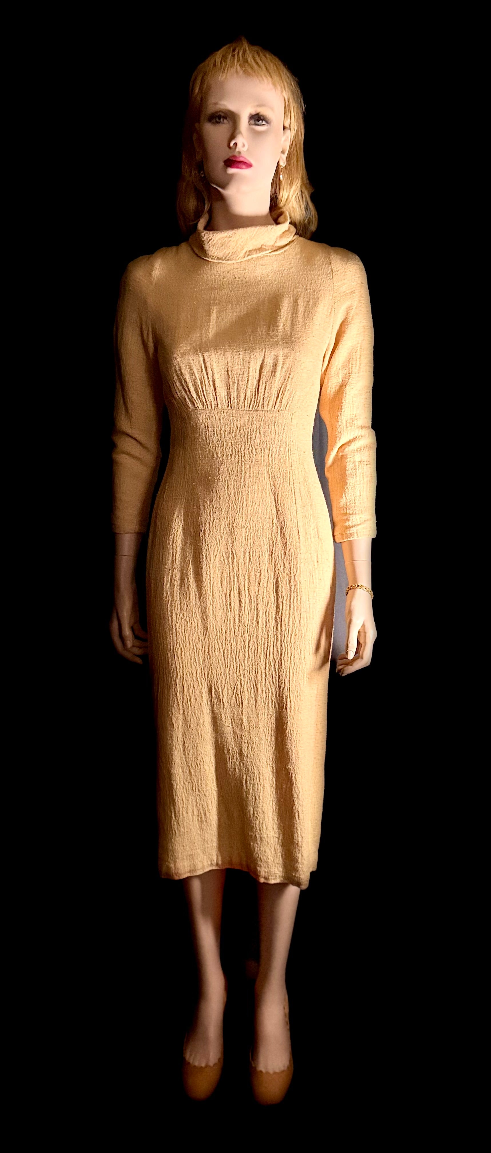 1960s Berlin Raw Silk Midi Dress - Textured Weave