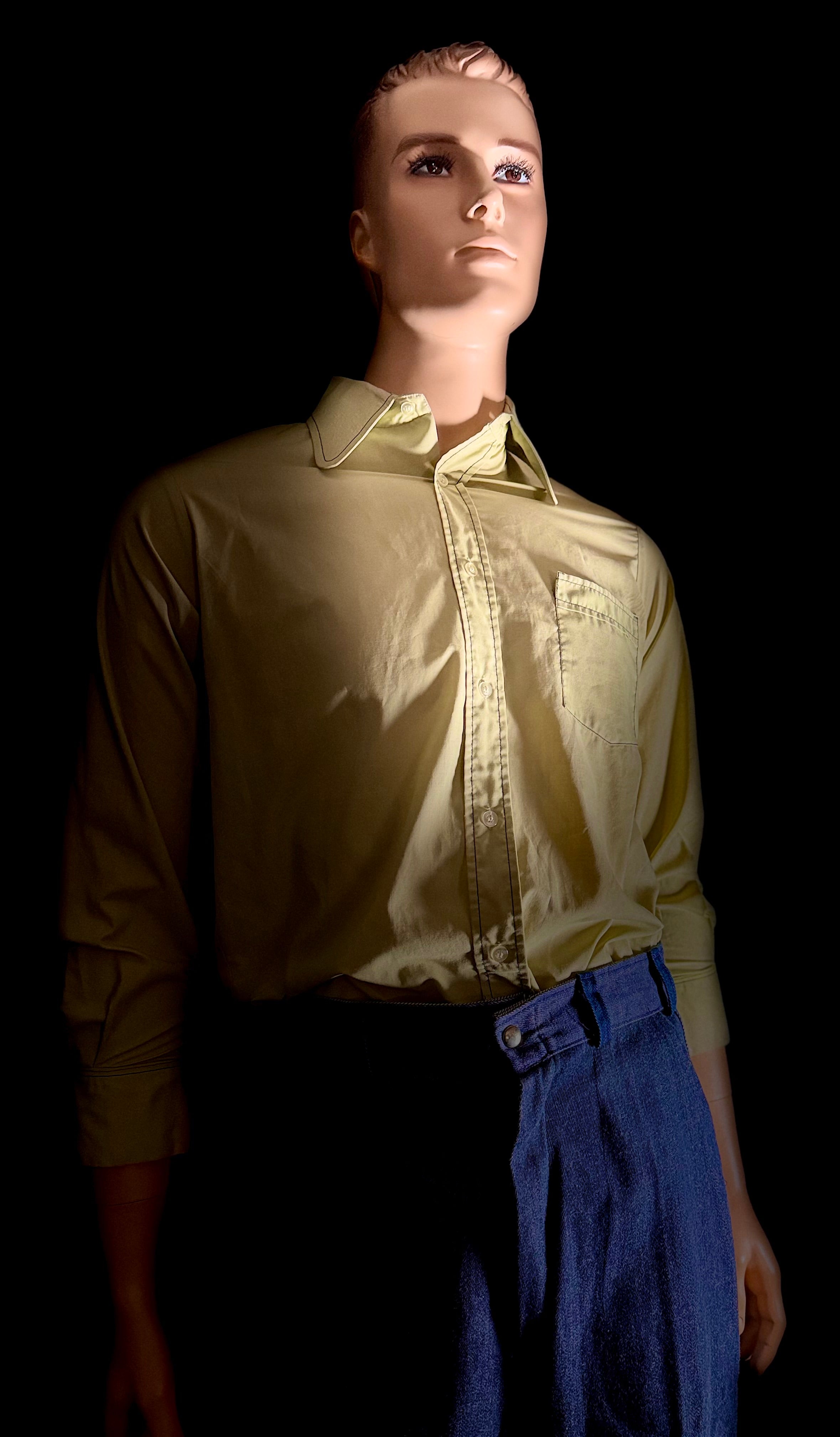 Late 1960s Pistachio Cotton Shirt with Rounded Mod Collar