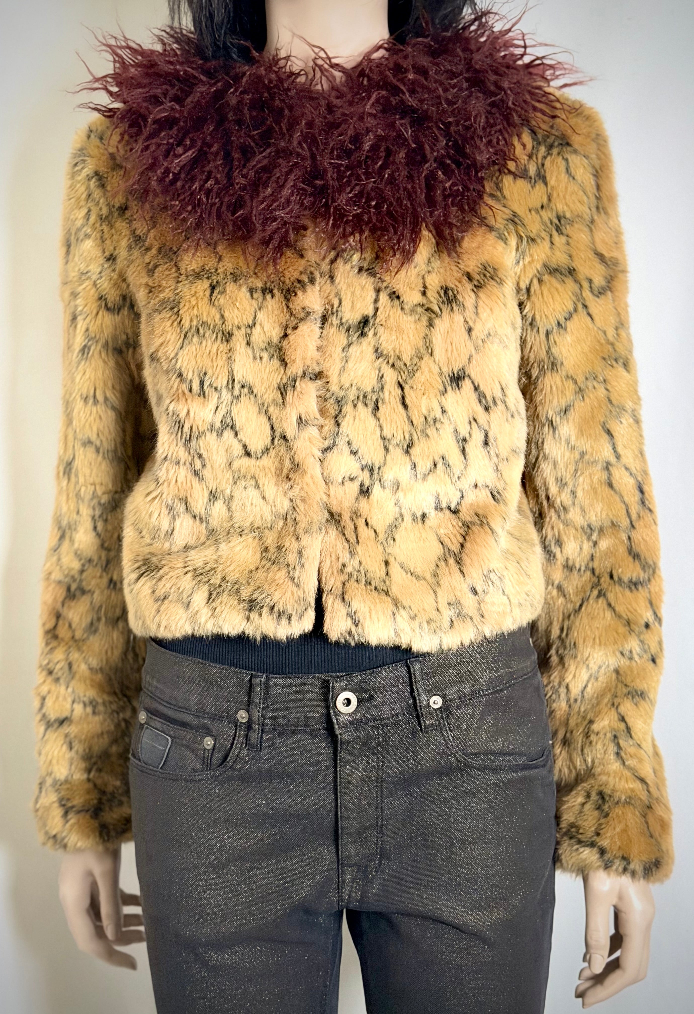 Shrimps Faux Fur Cropped Jacket With Mongolian Trim