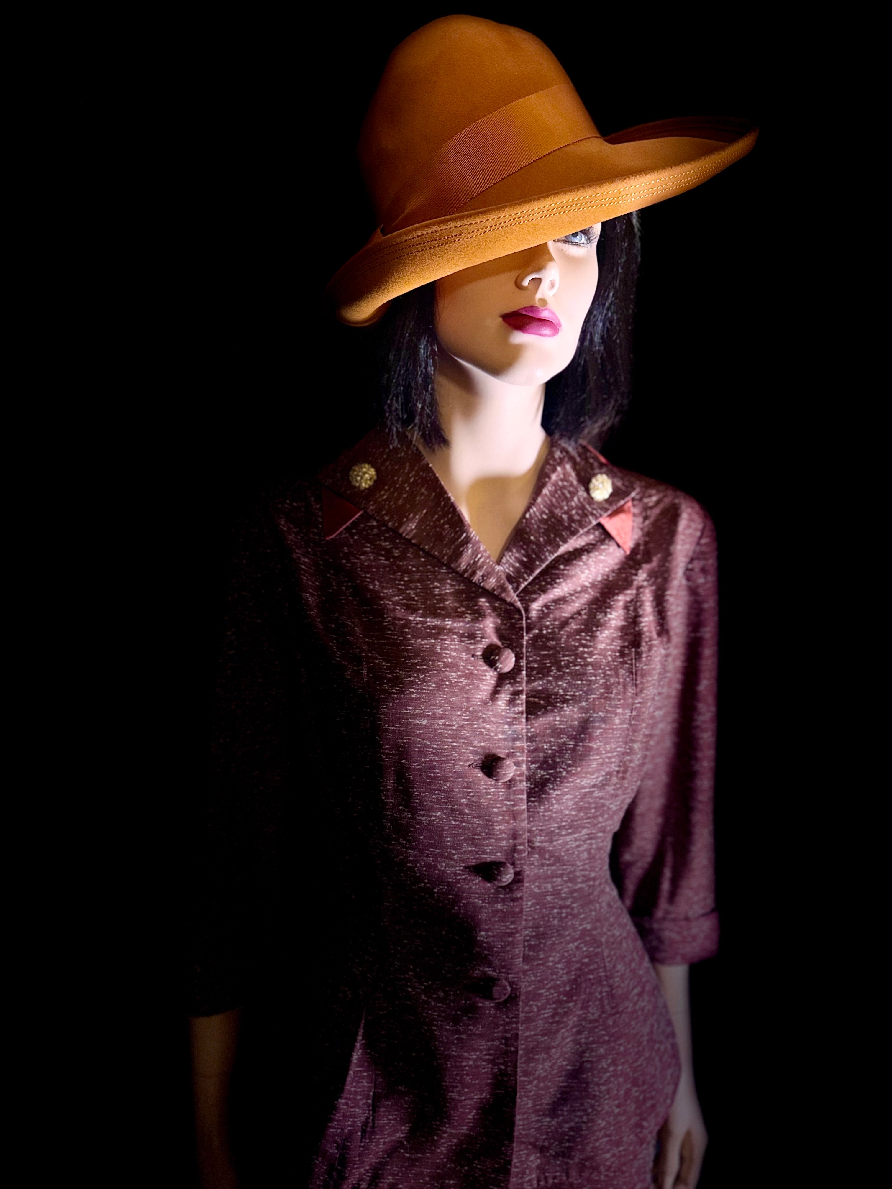 Late 1940s Vintage Skirt Suit - Rayon-Cotton with Satin Collar Detail