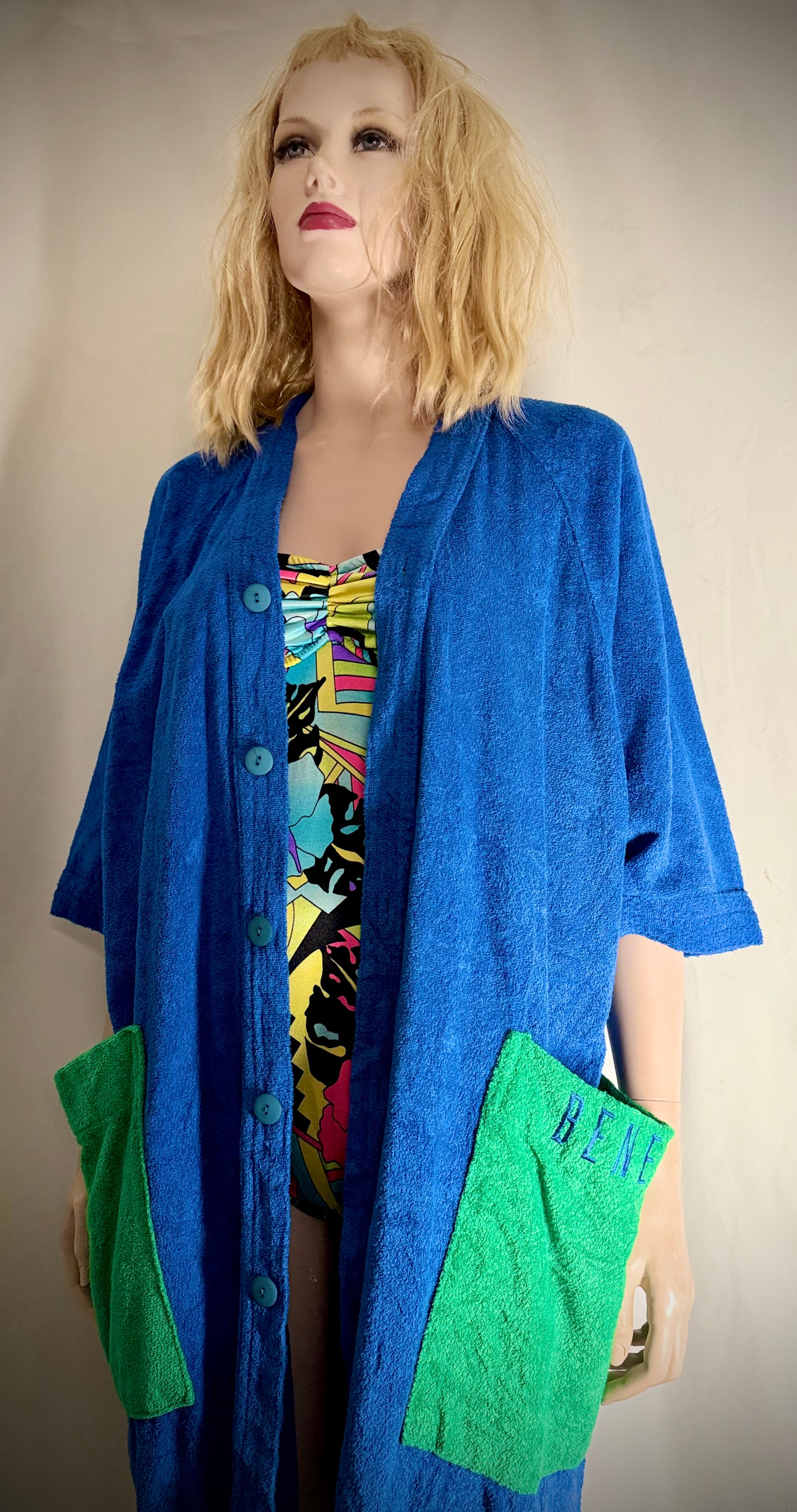 Deadstock 90s United Colours of Benetton Terry Robe | Blue and Green (Styled in Italy)