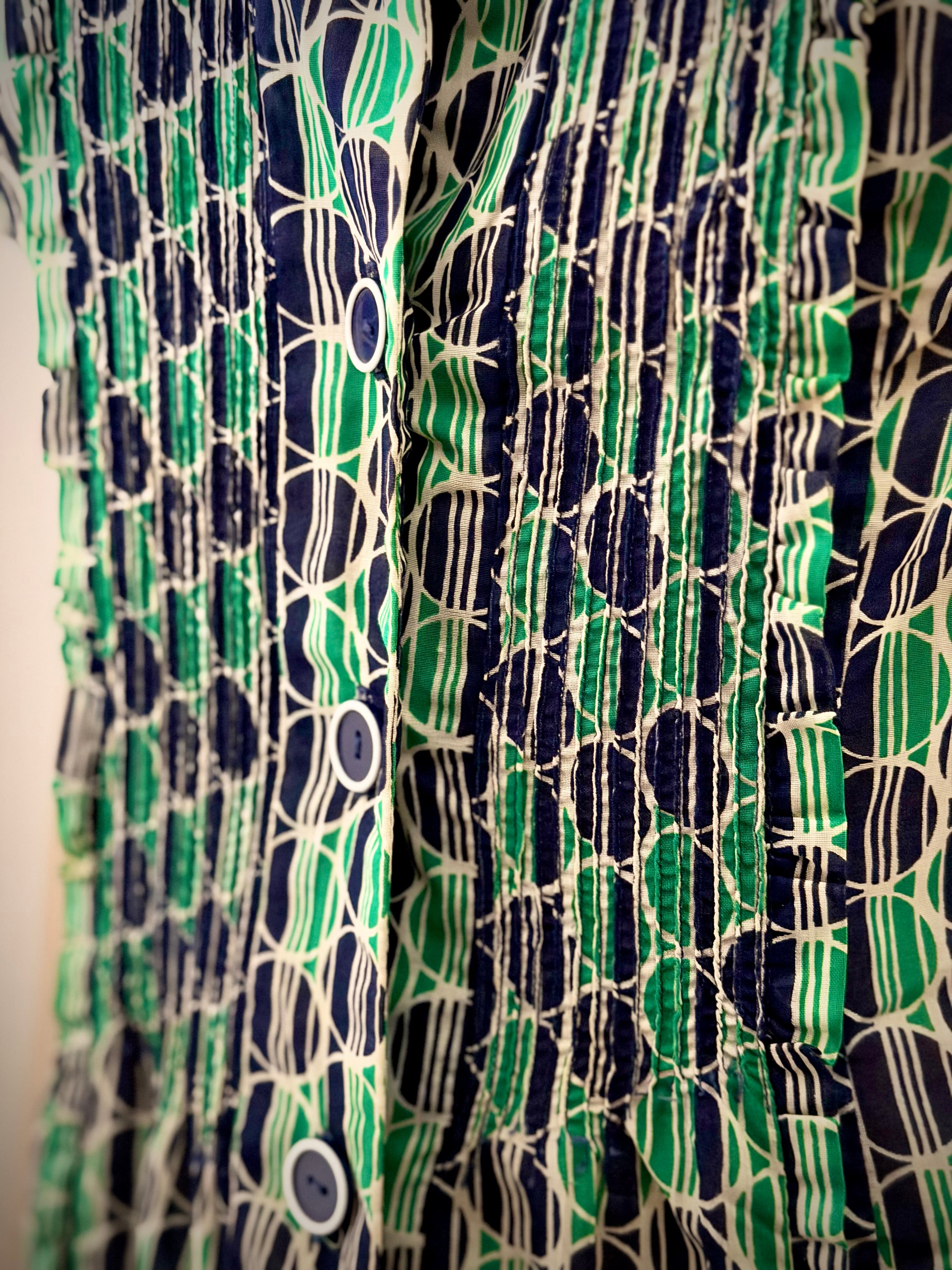 1960s Fifth Avenue Frock Geometric Print Cotton Day Dress