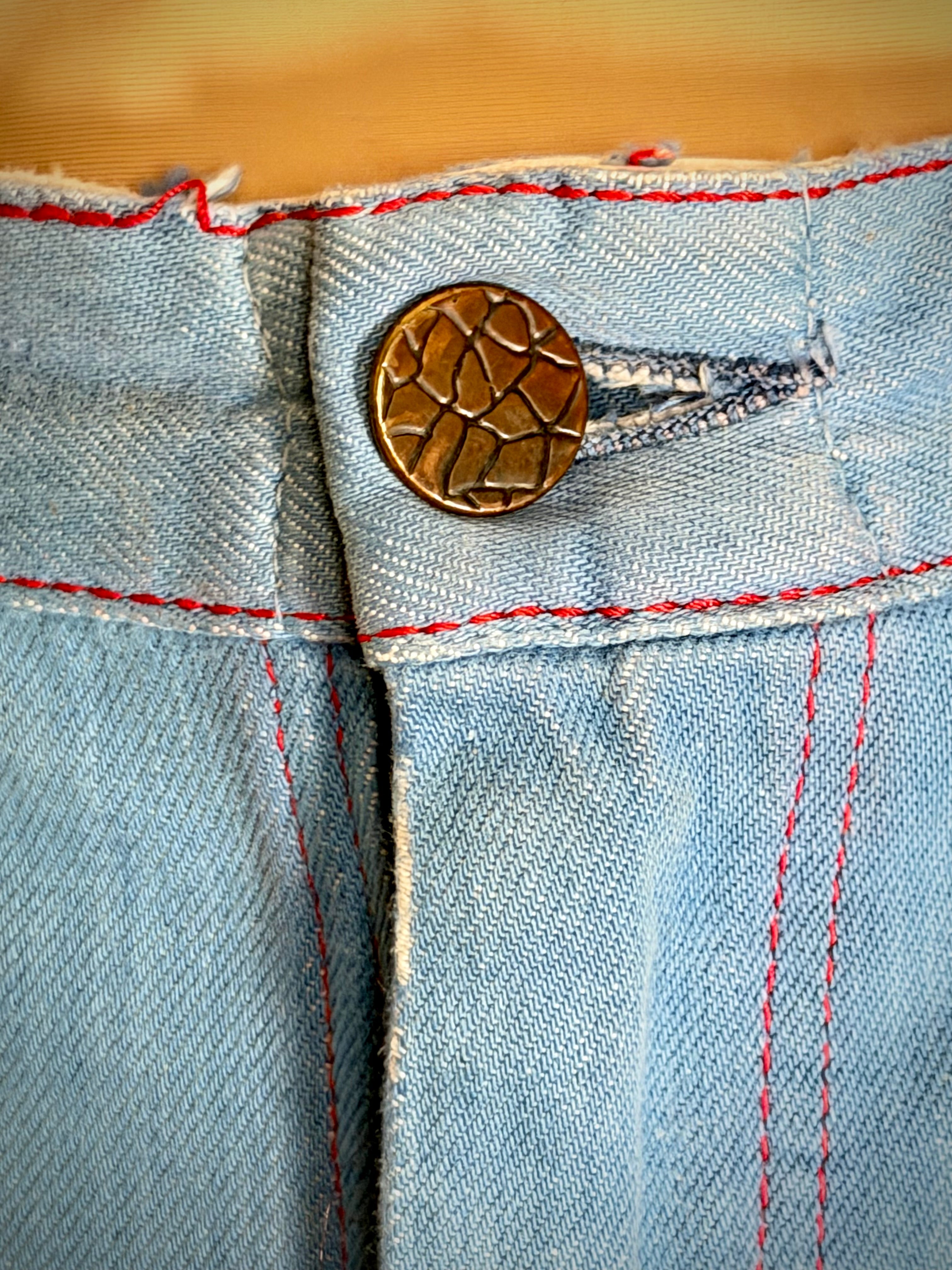 Vintage 70s Keyman Quilted Flares - Light Blue Denim