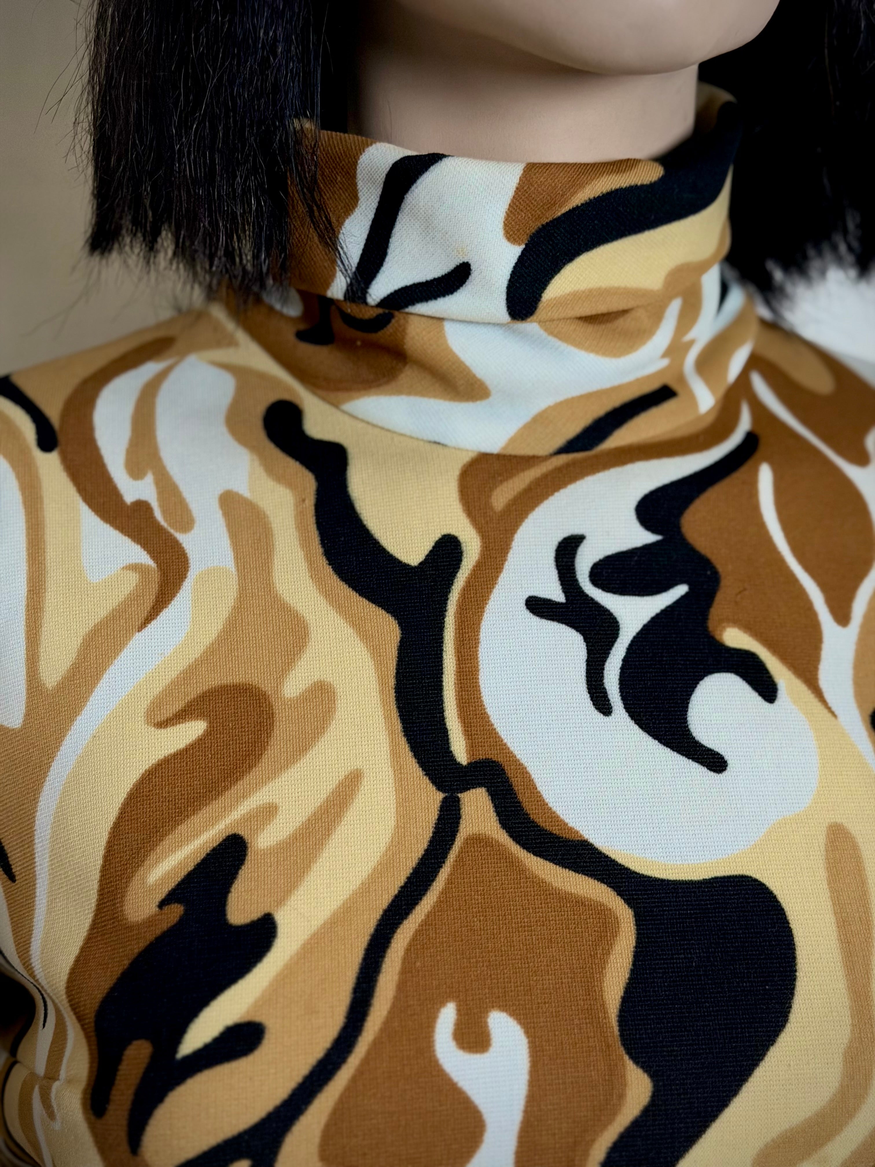 1970s Abstract Camouflage Peplum Top