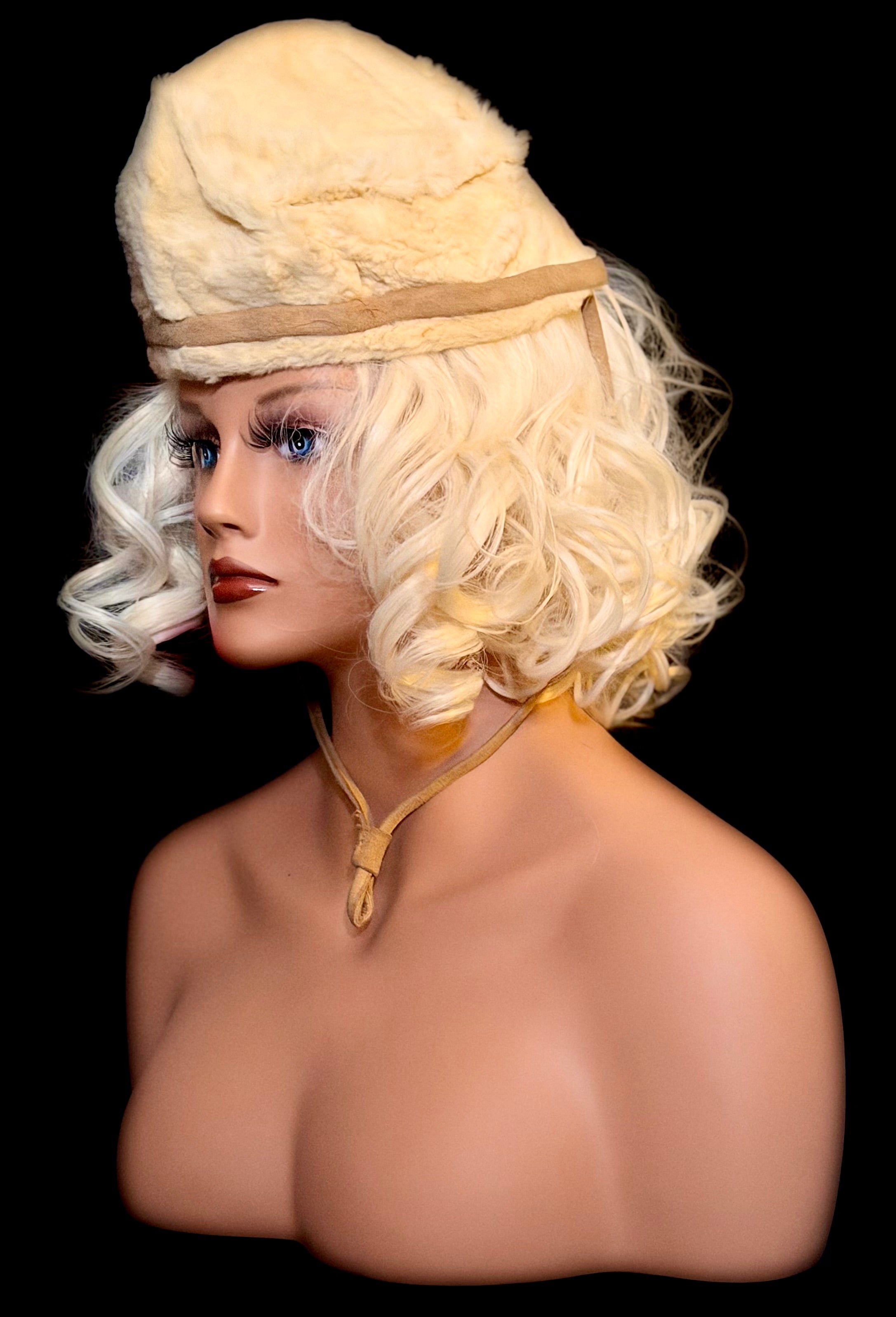 1930s-1940s Shearling Aviator Hat with Leather Ties