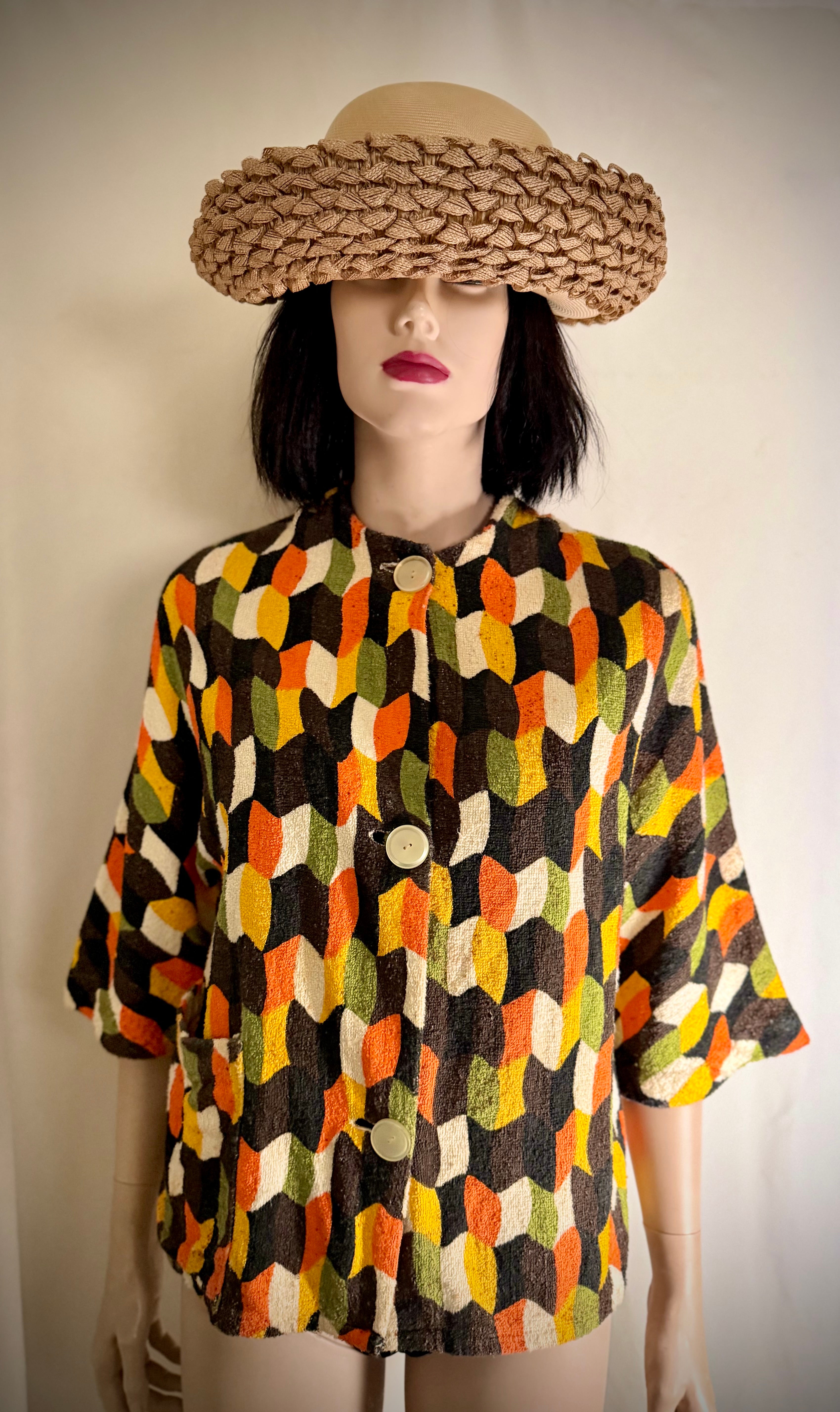 Vintage 1960s Towelling Cover-Up Jacket | Unworn | Graphic Mid-Century Print