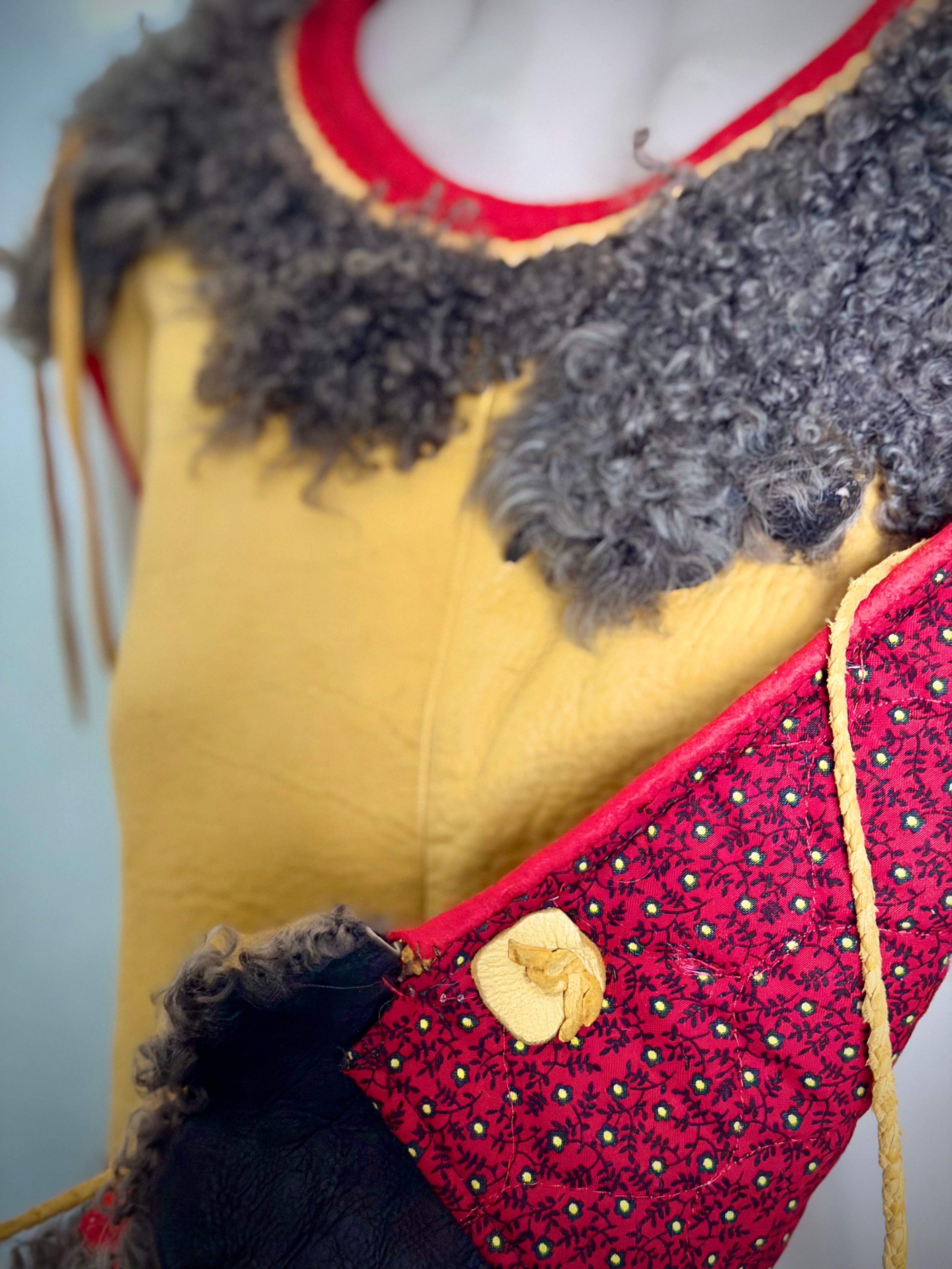 Rare 1970s Handmade Char Designs Leather and Mongolian Lamb Fur Vest