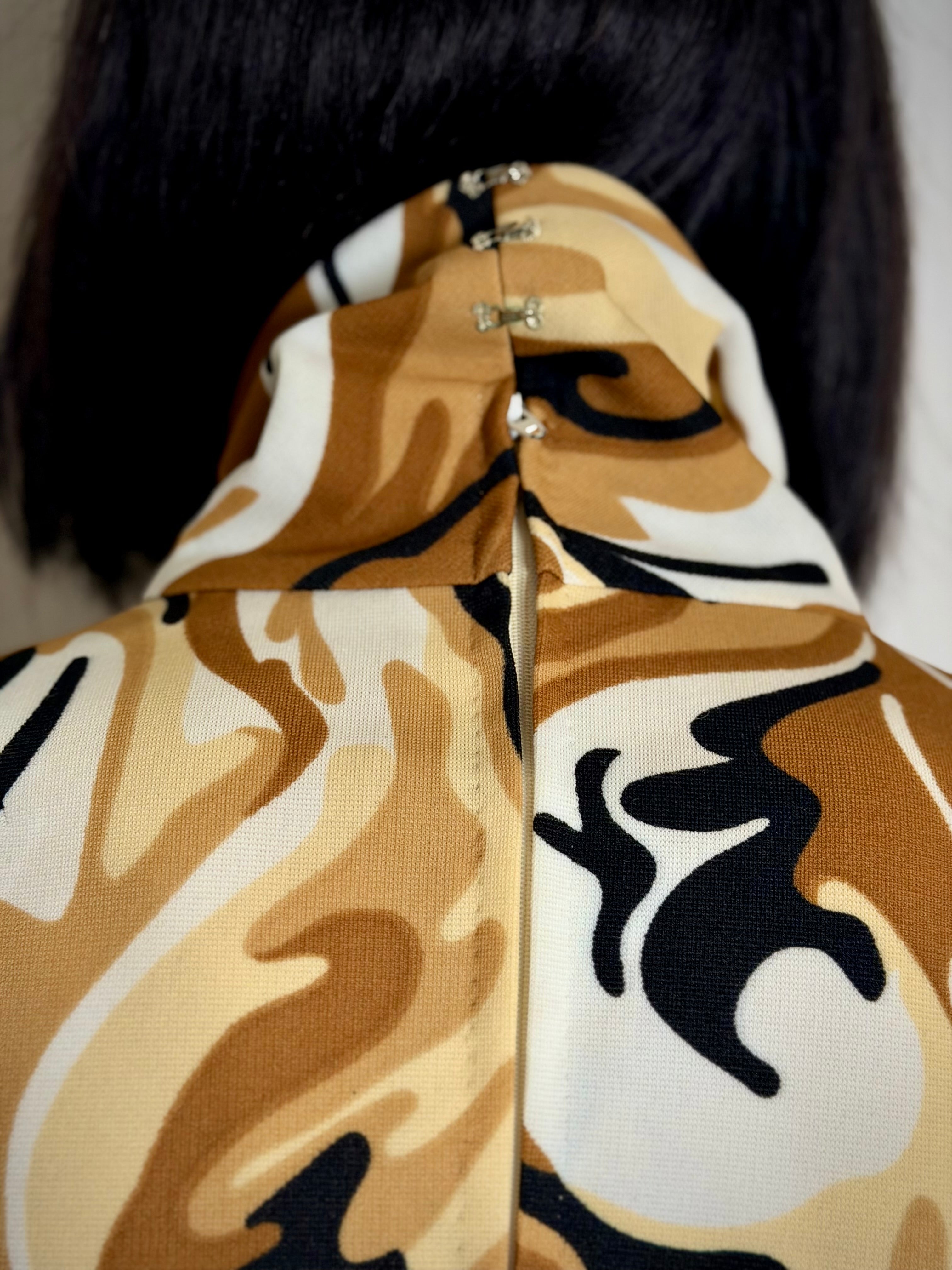 1970s Abstract Camouflage Peplum Top