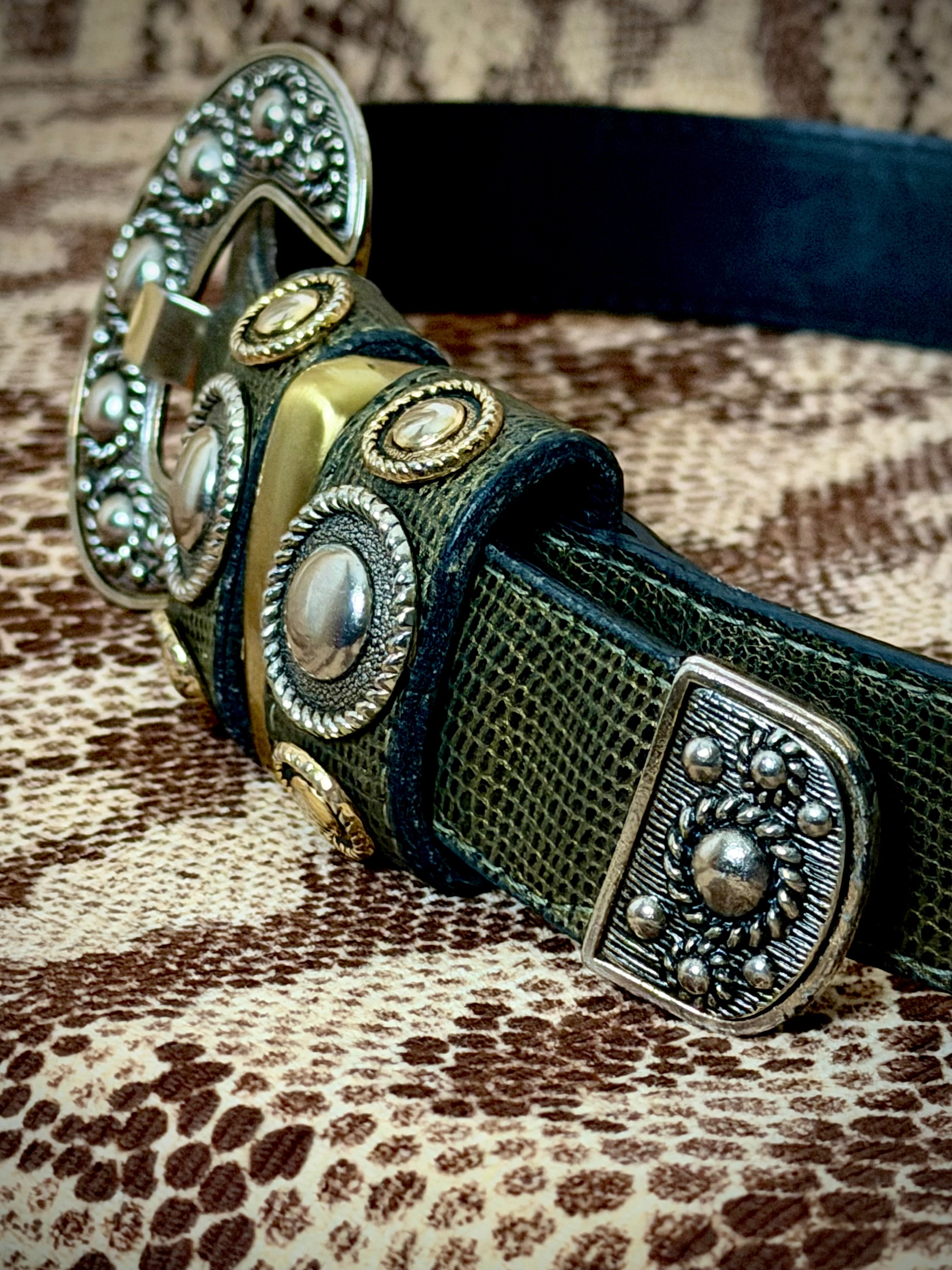 1970s Leatherock San Diego Lizard Print Leather Belt - Made In USA