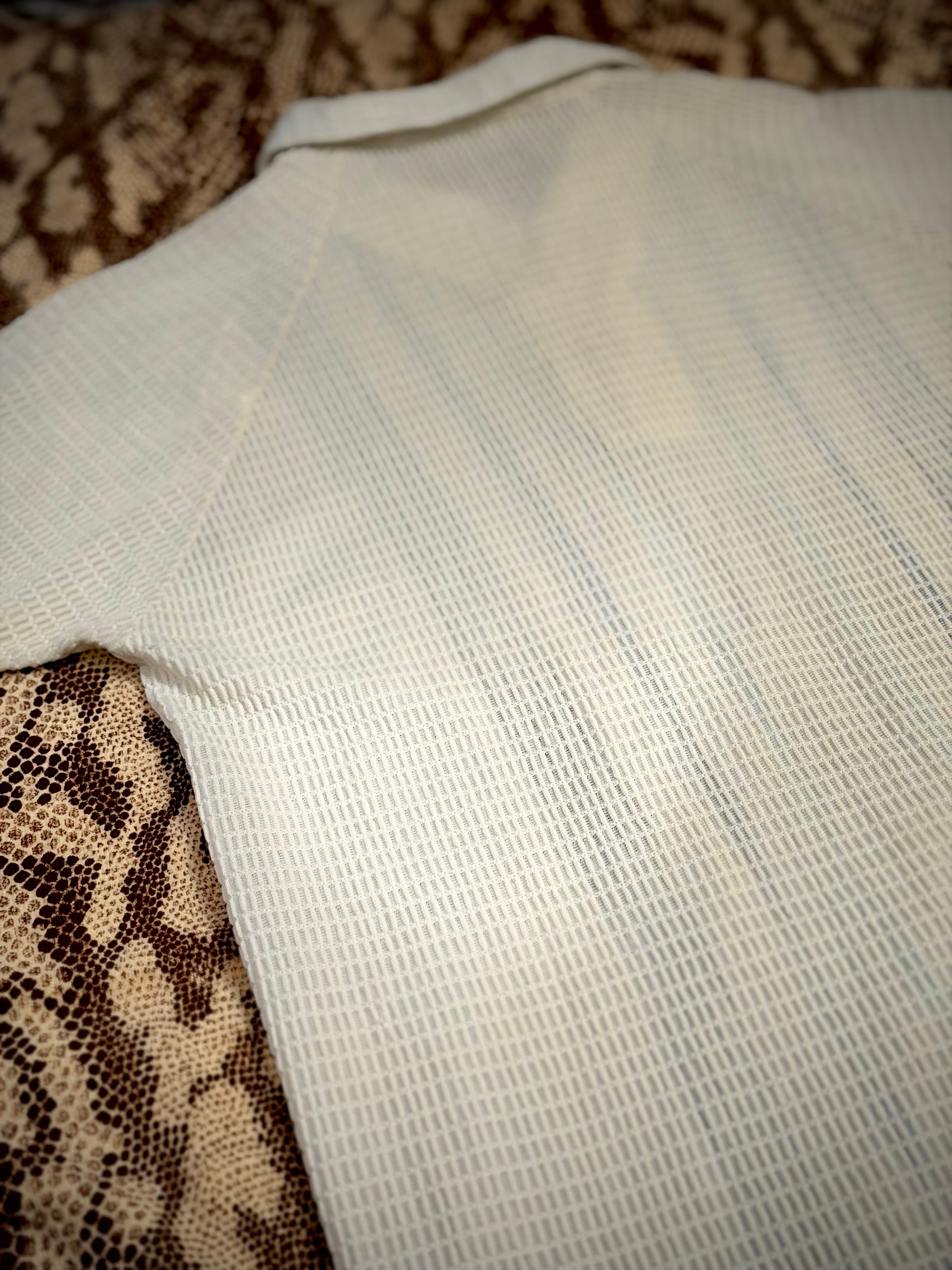 1950s/60s Textured Knit Resort Shirt- Vertical Stripe Waffle Weave (Rare)
