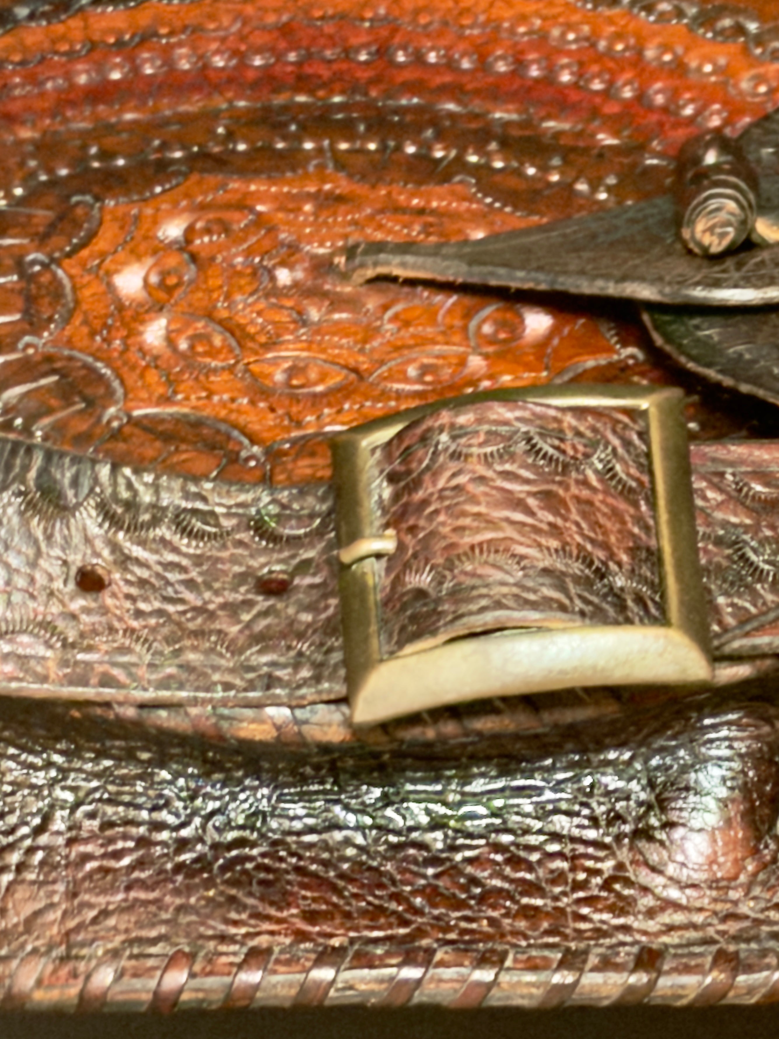 Oversized 1970s Tooled Leather Shoulder Bag - Hand-Crafted
