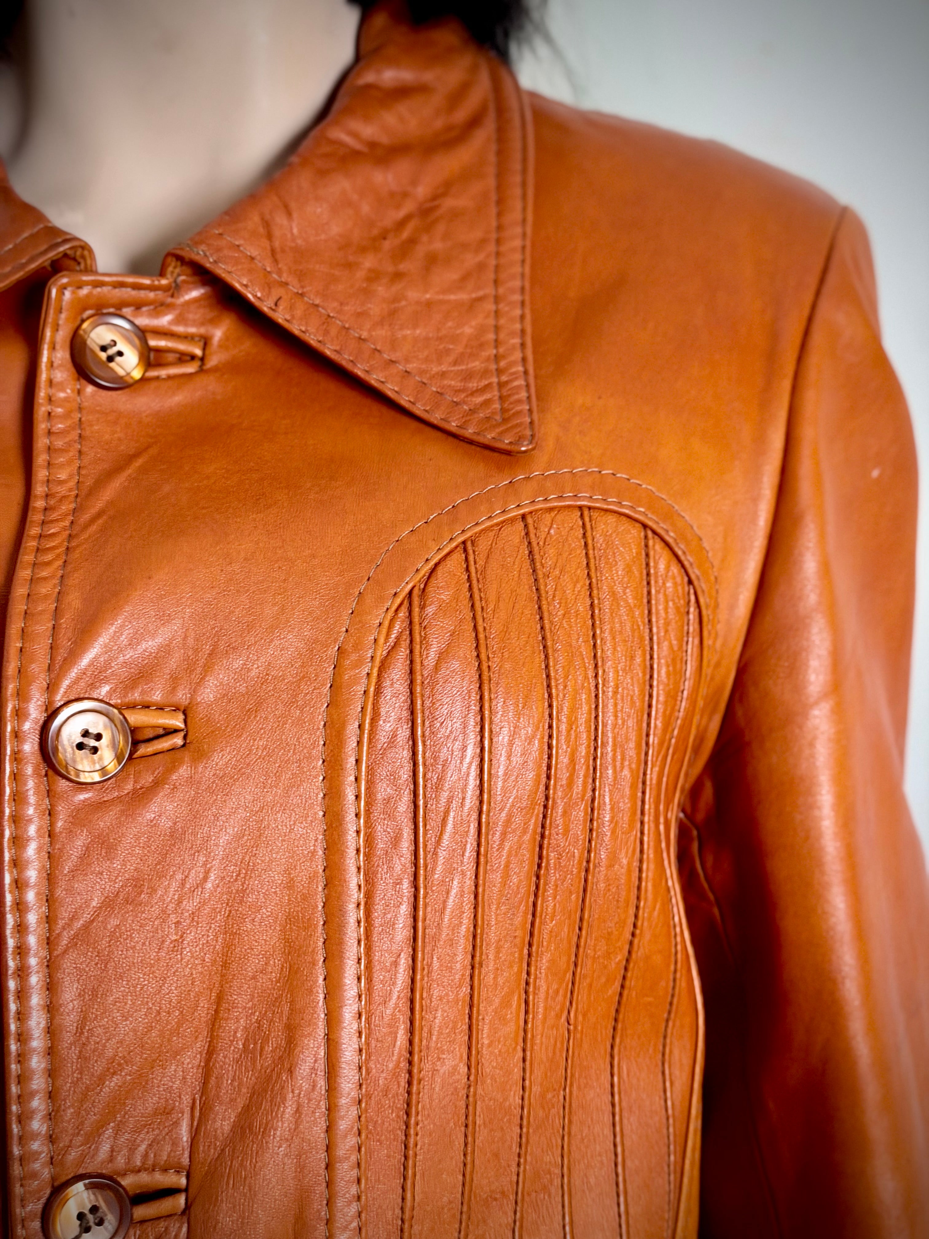 Late 1960s-Early 1970s Cognac Leather Jacket by John Palermo