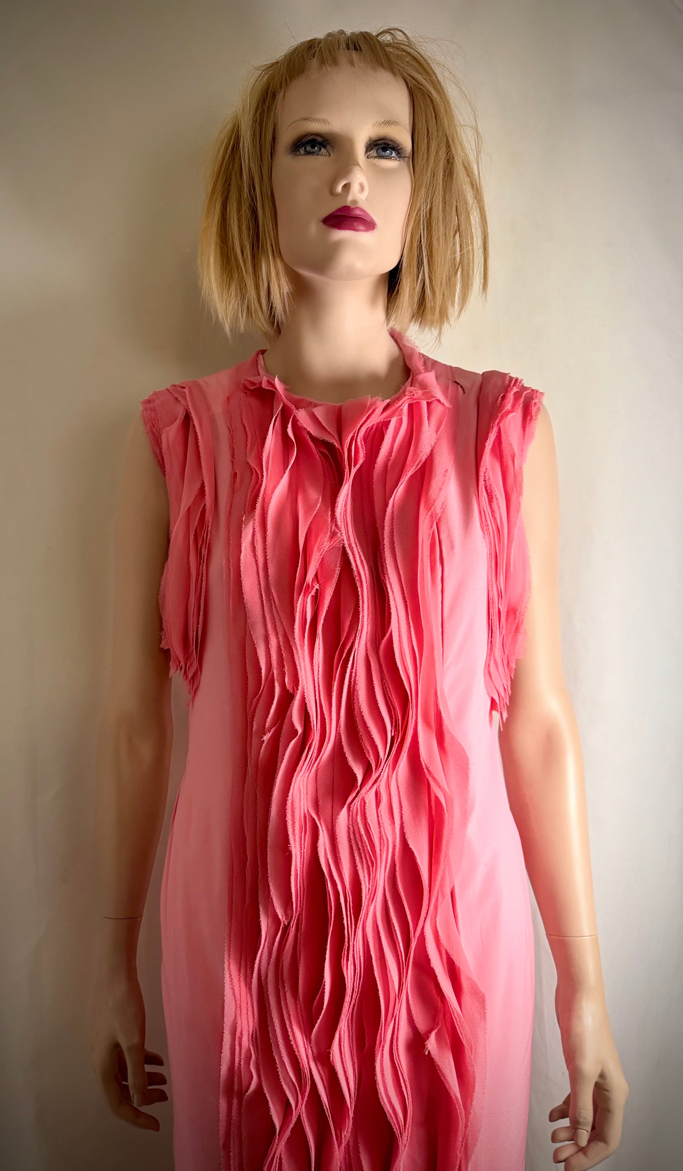 Late 80s / Early 90s Textured Pink Sleeveless Dress - Sculptural Surface Detail