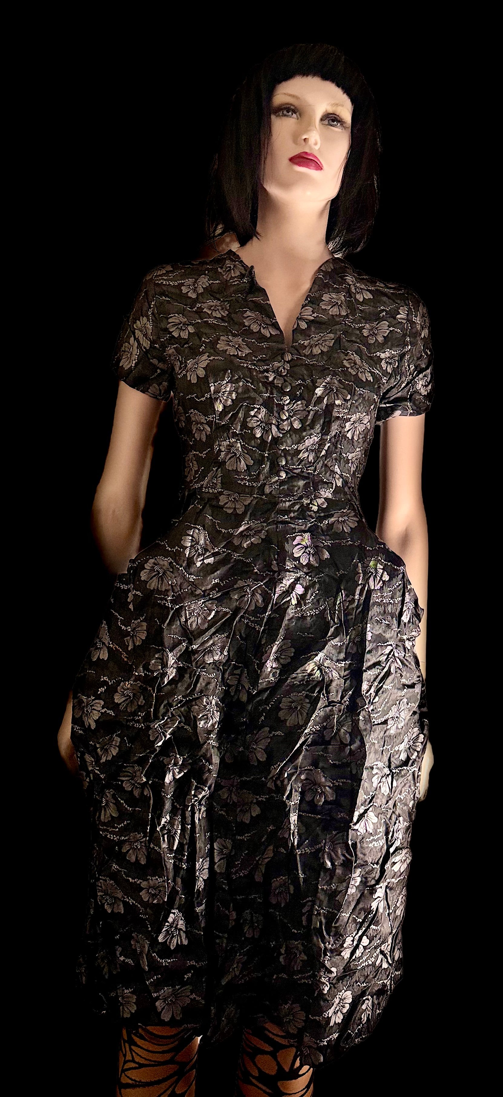 Late 1940s–Early 1950s Sculptural Floral Cocktail Dress