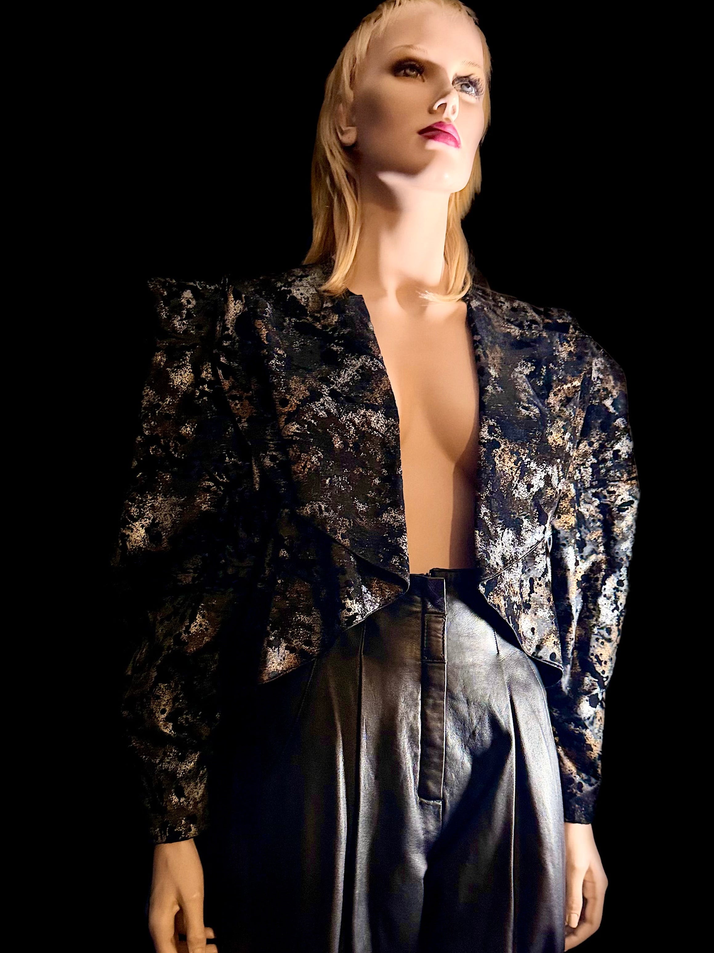 Vintage Asymmetrical Sculpted-Shoulder Metallic Bolero