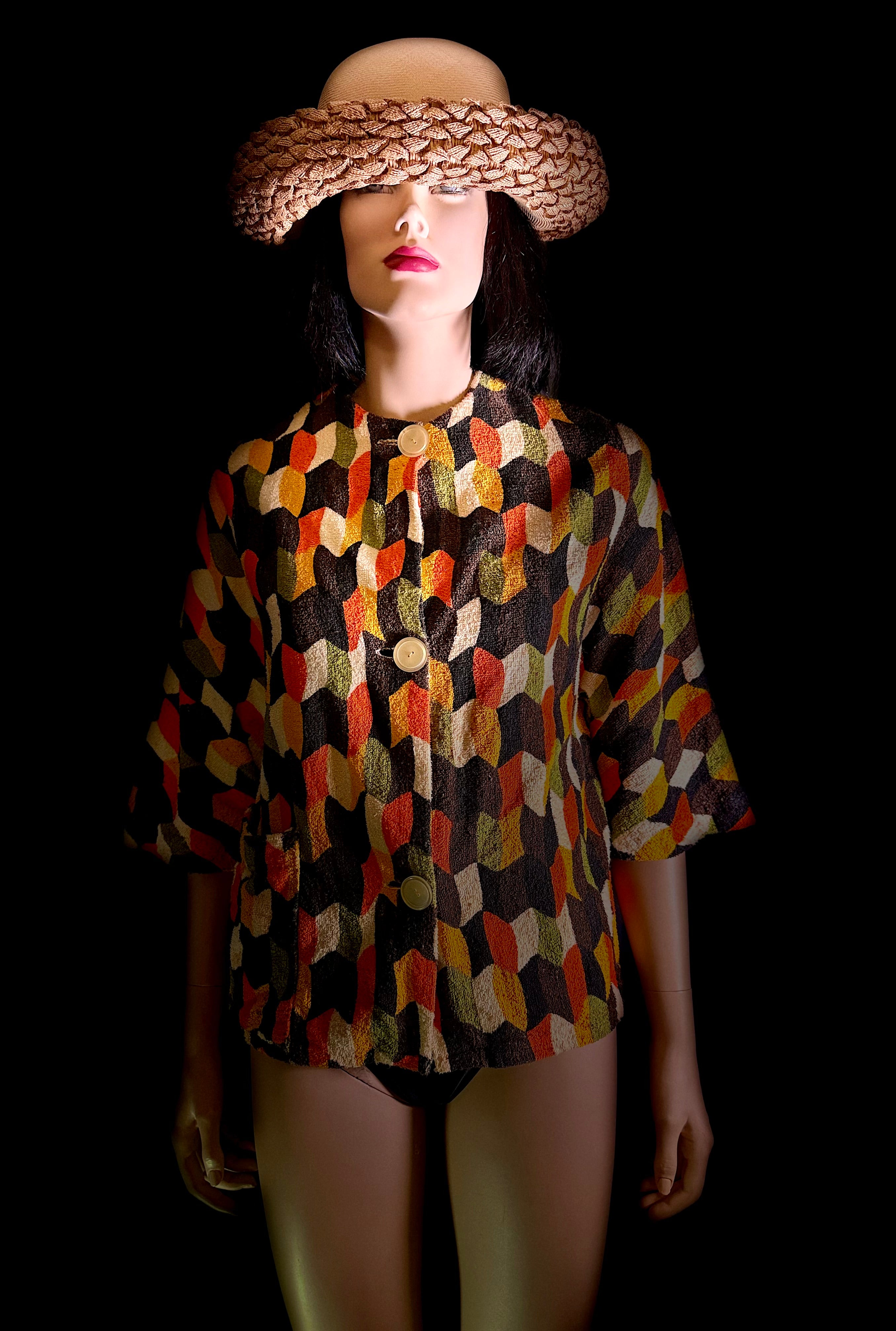 Vintage 1960s Towelling Cover-Up Jacket | Unworn | Graphic Mid-Century Print