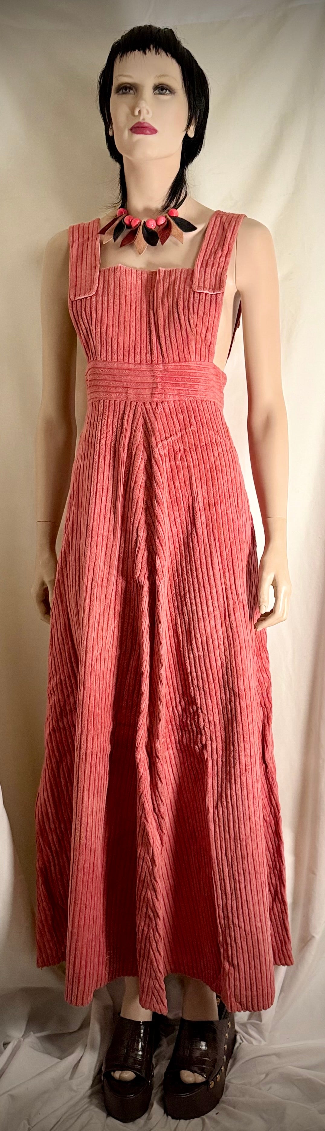 1970s Pink Velvet Corduroy Prairie Dress
