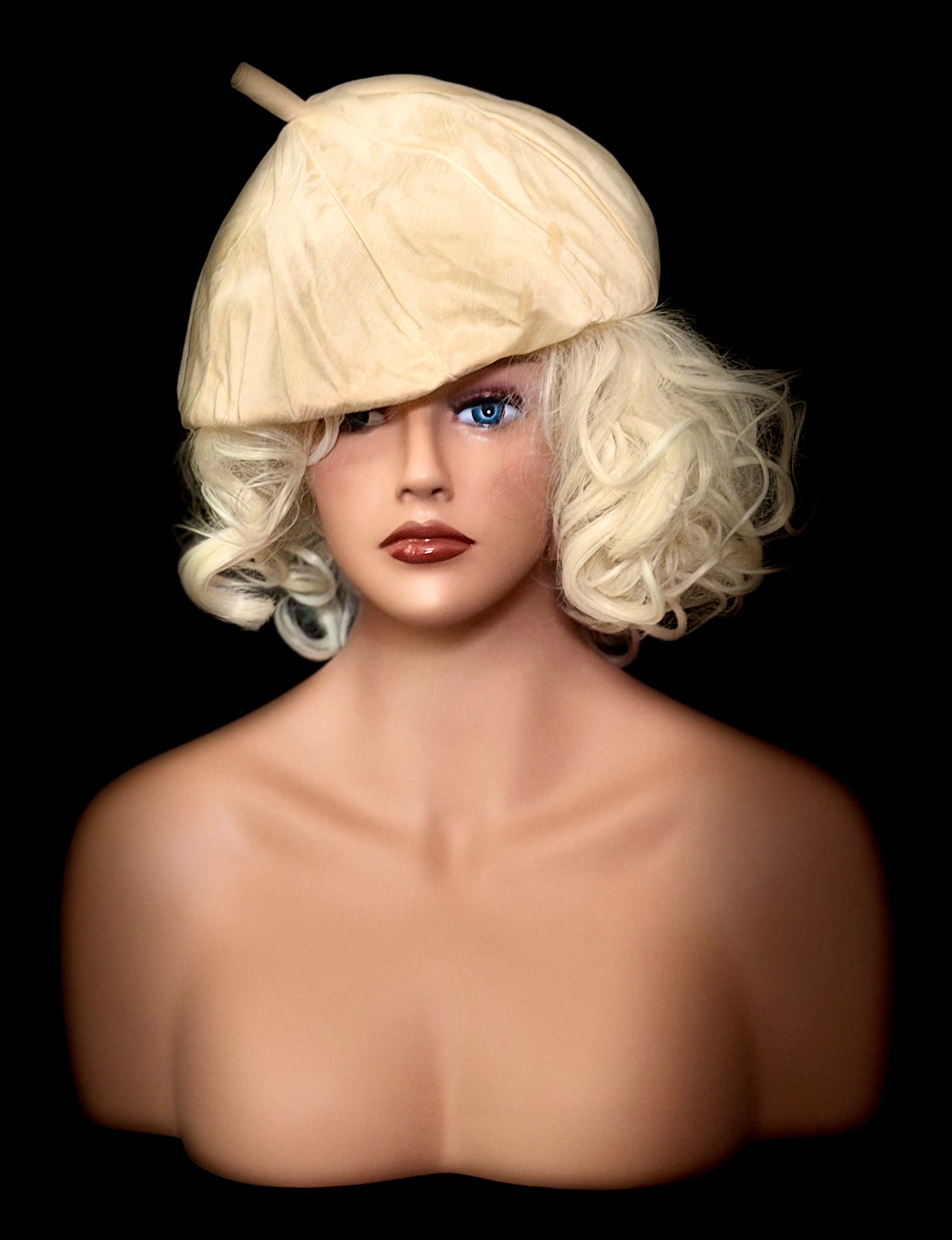 1940s Cream Silk Blend Pumpkin Tam Cap
