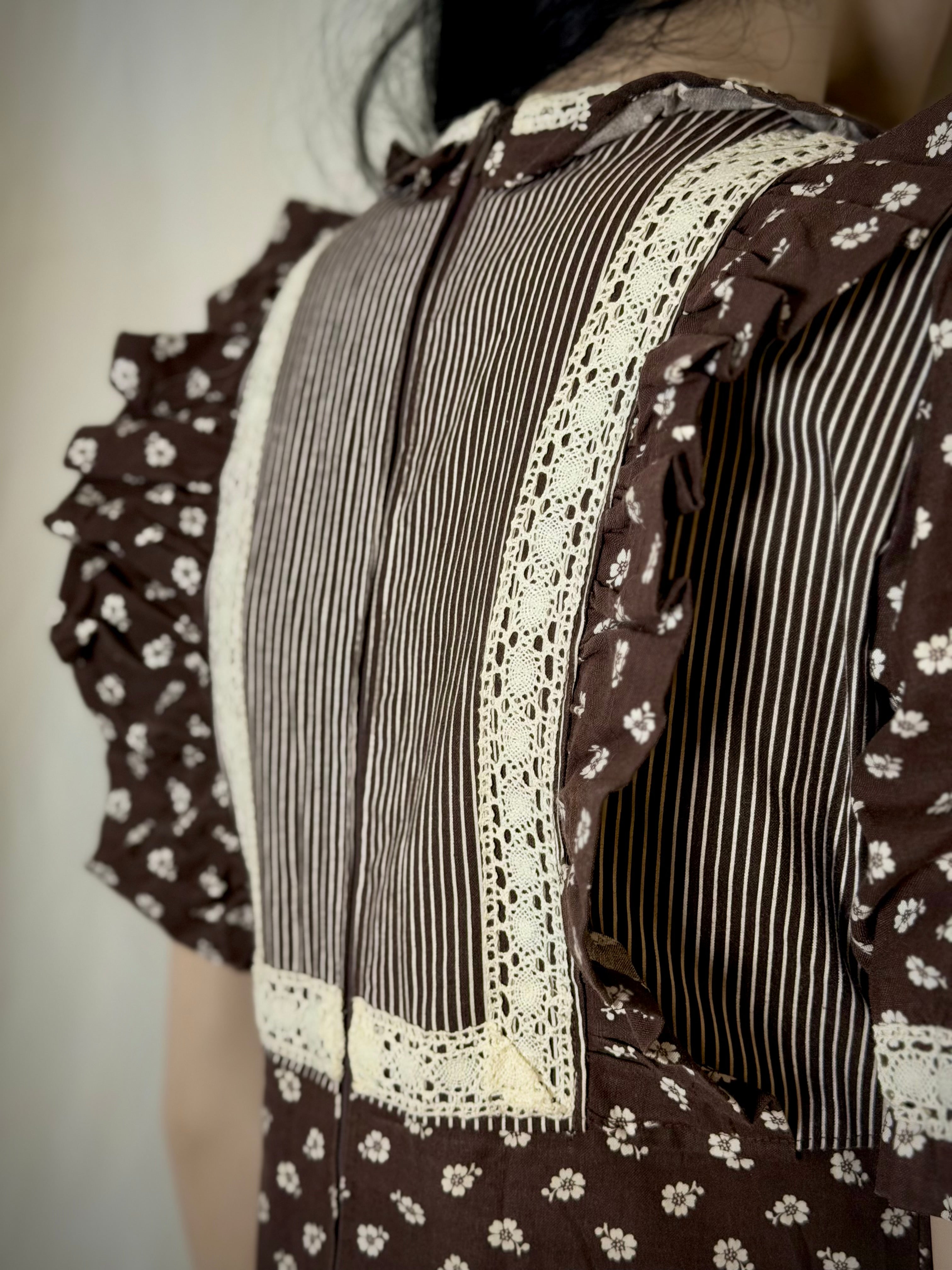 1970s Dark Brown Cotton Prairie Dress