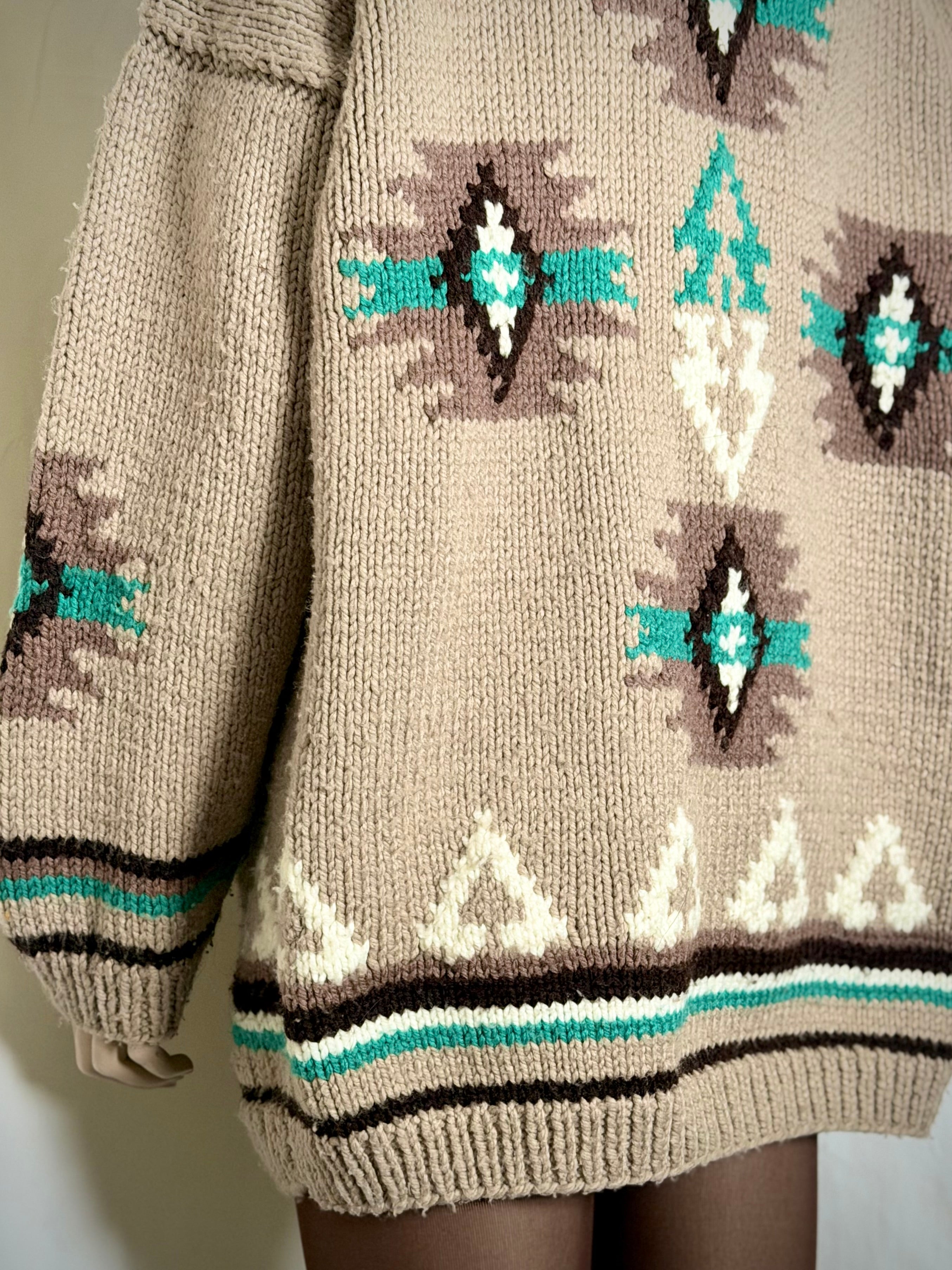 Authentic Vintage Cowichan Cardigan - Hand-Knit Wool