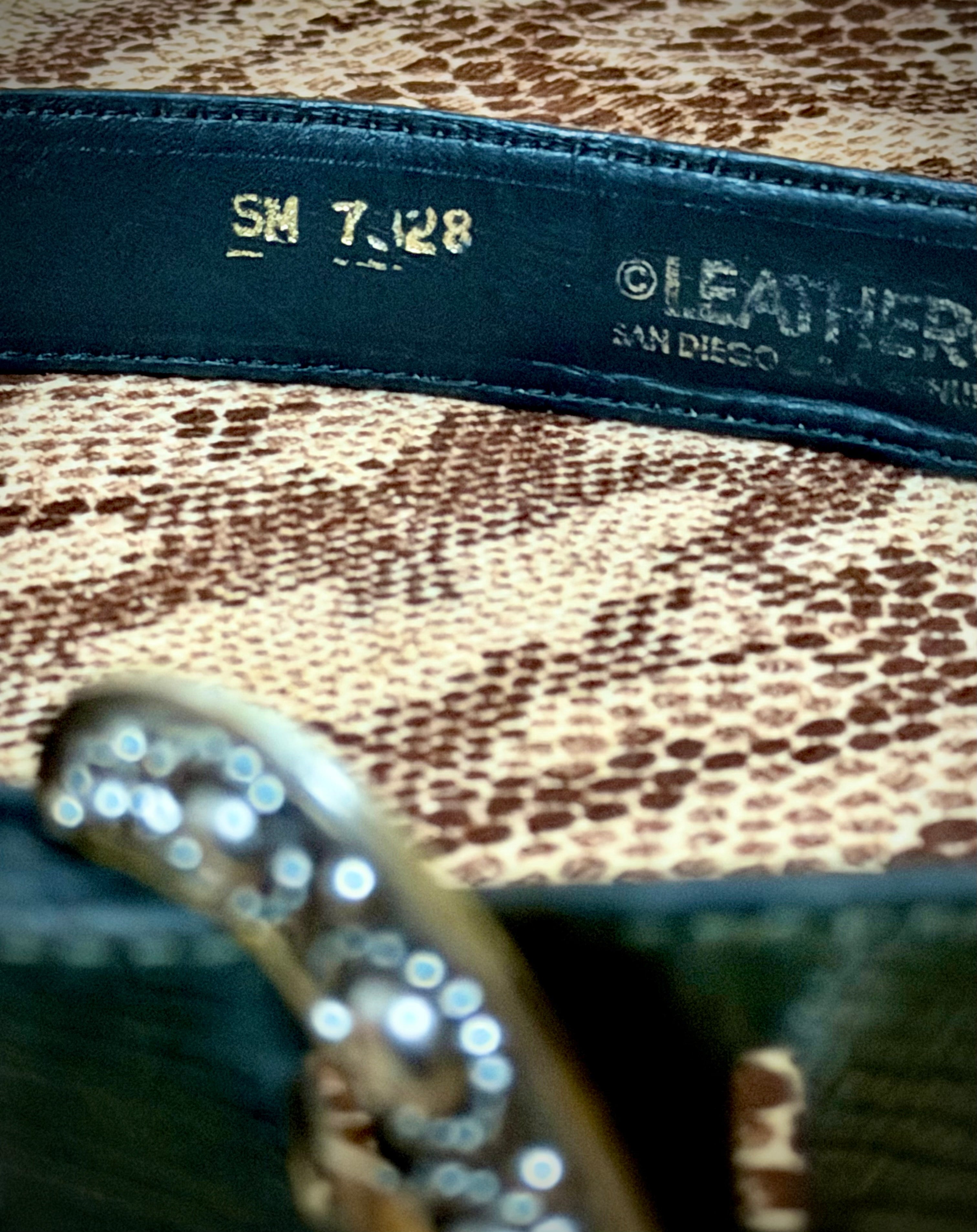 1970s Leatherock San Diego Lizard Print Leather Belt - Made In USA