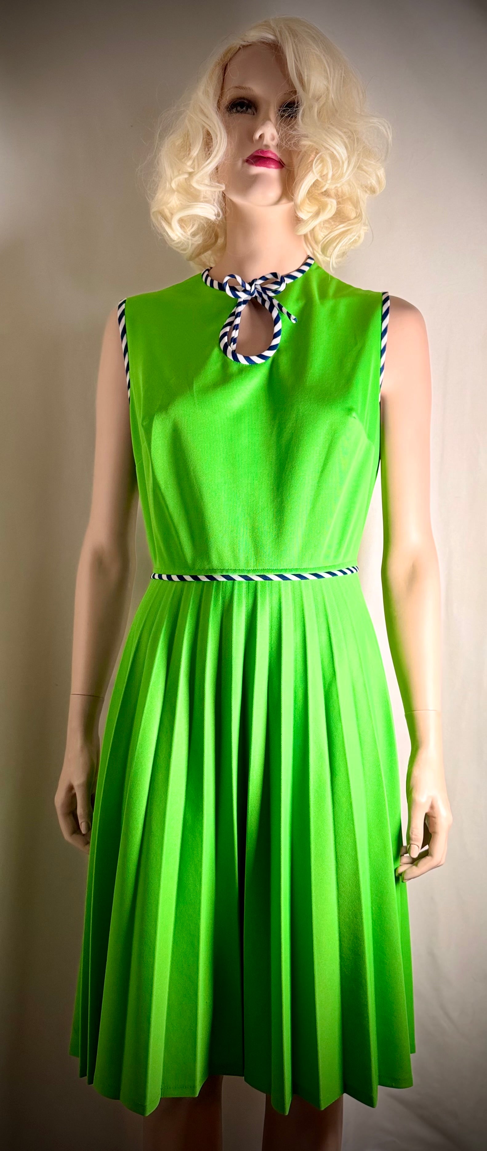 1960s Lime Pleated Mod Dress with Nautical Trim – Immaculate Condition