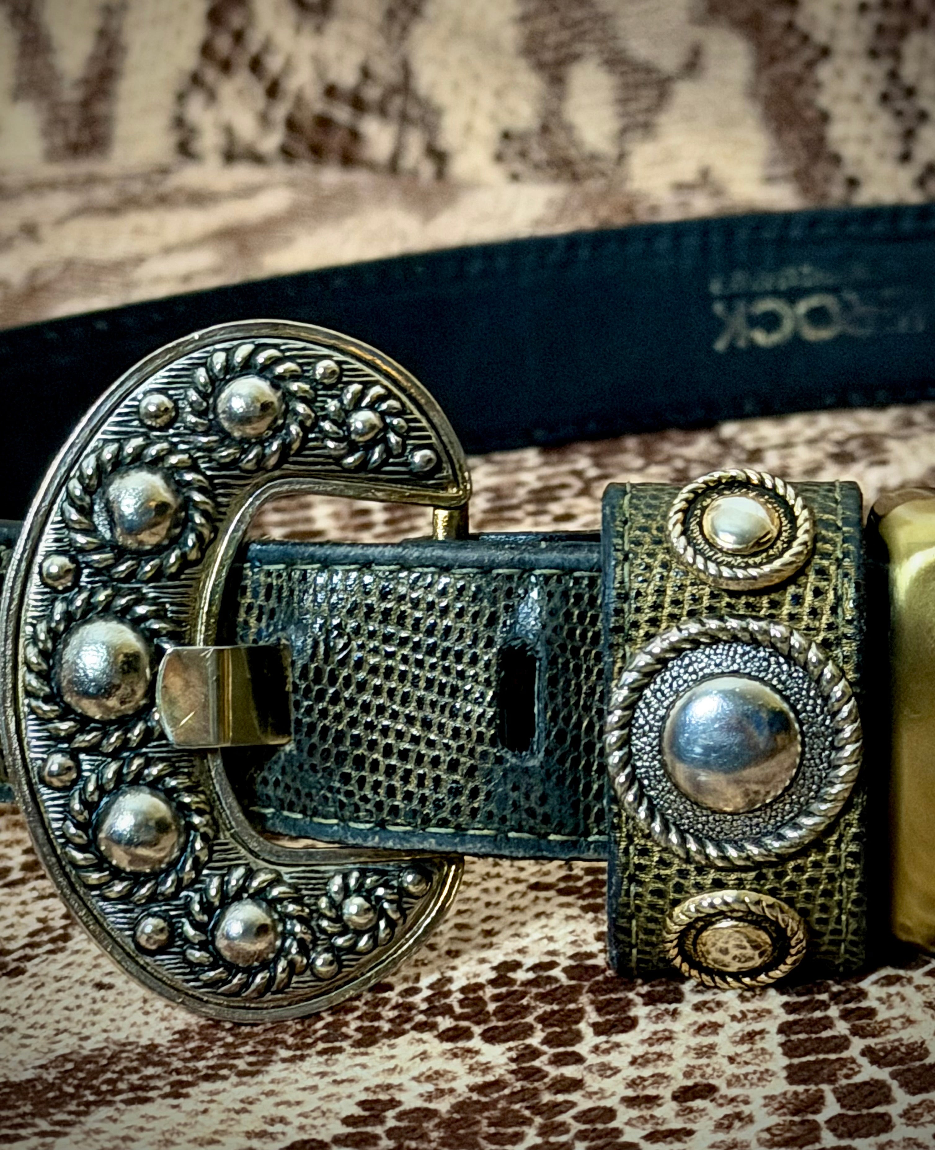 1970s Leatherock San Diego Lizard Print Leather Belt - Made In USA