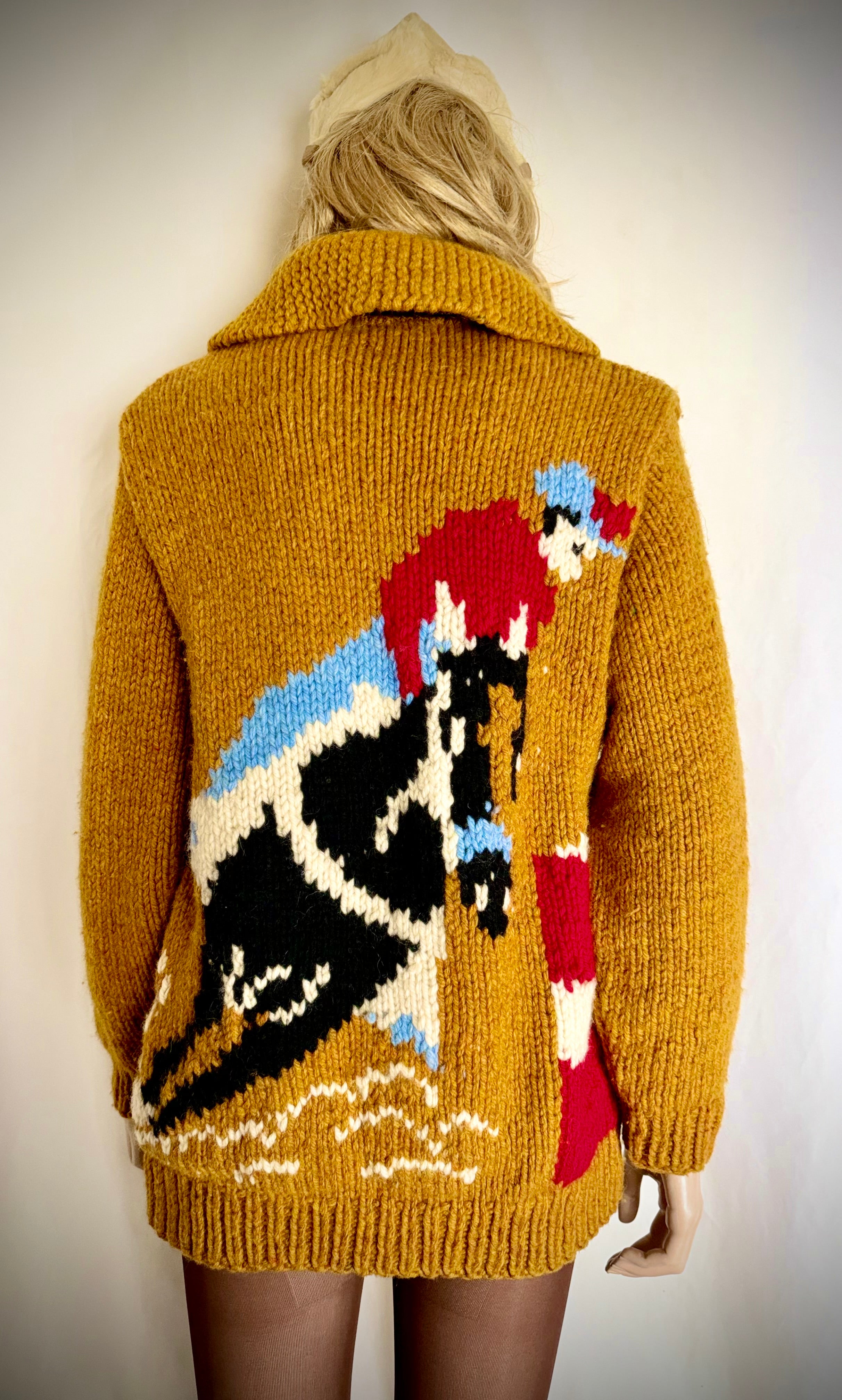 Exceptional Mid-Century Cowichan Cardigan - Horse and Rider Motif, Fully Lined