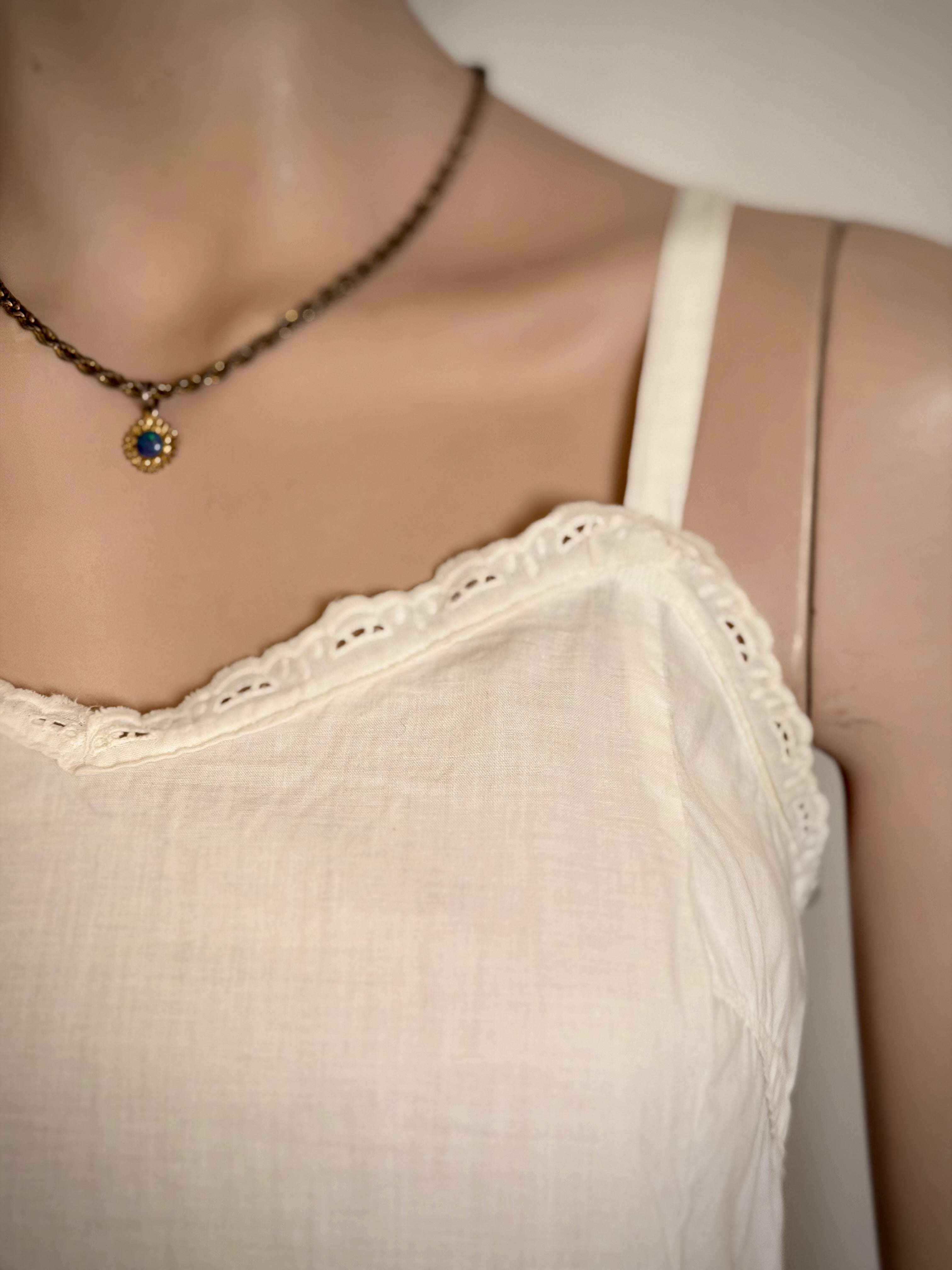 Late 1930s Hand-Made Cotton Slip - Utility Era Eyelet Trim Petticoat