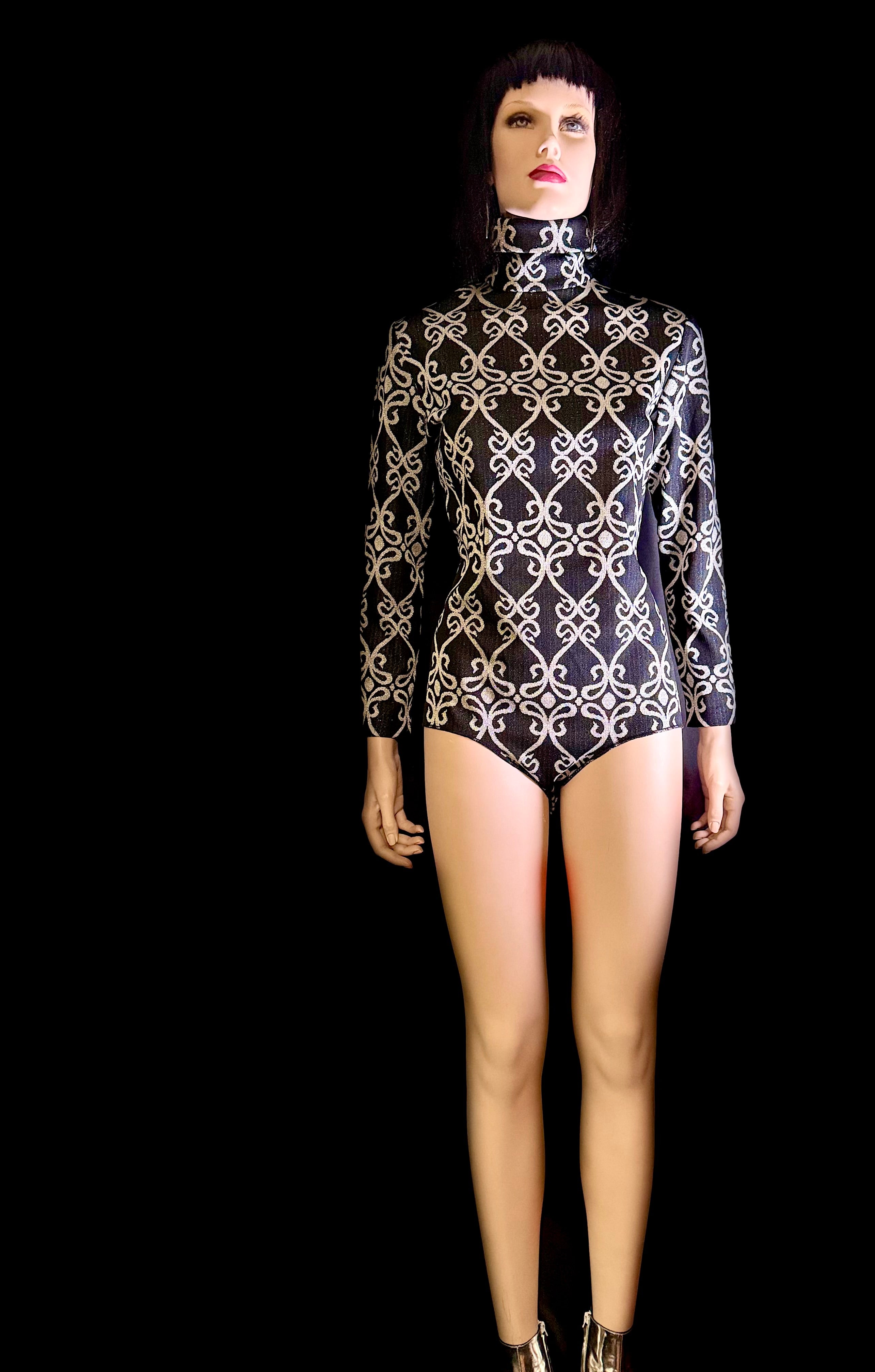 1980s Black & Silver Lurex Bodysuit