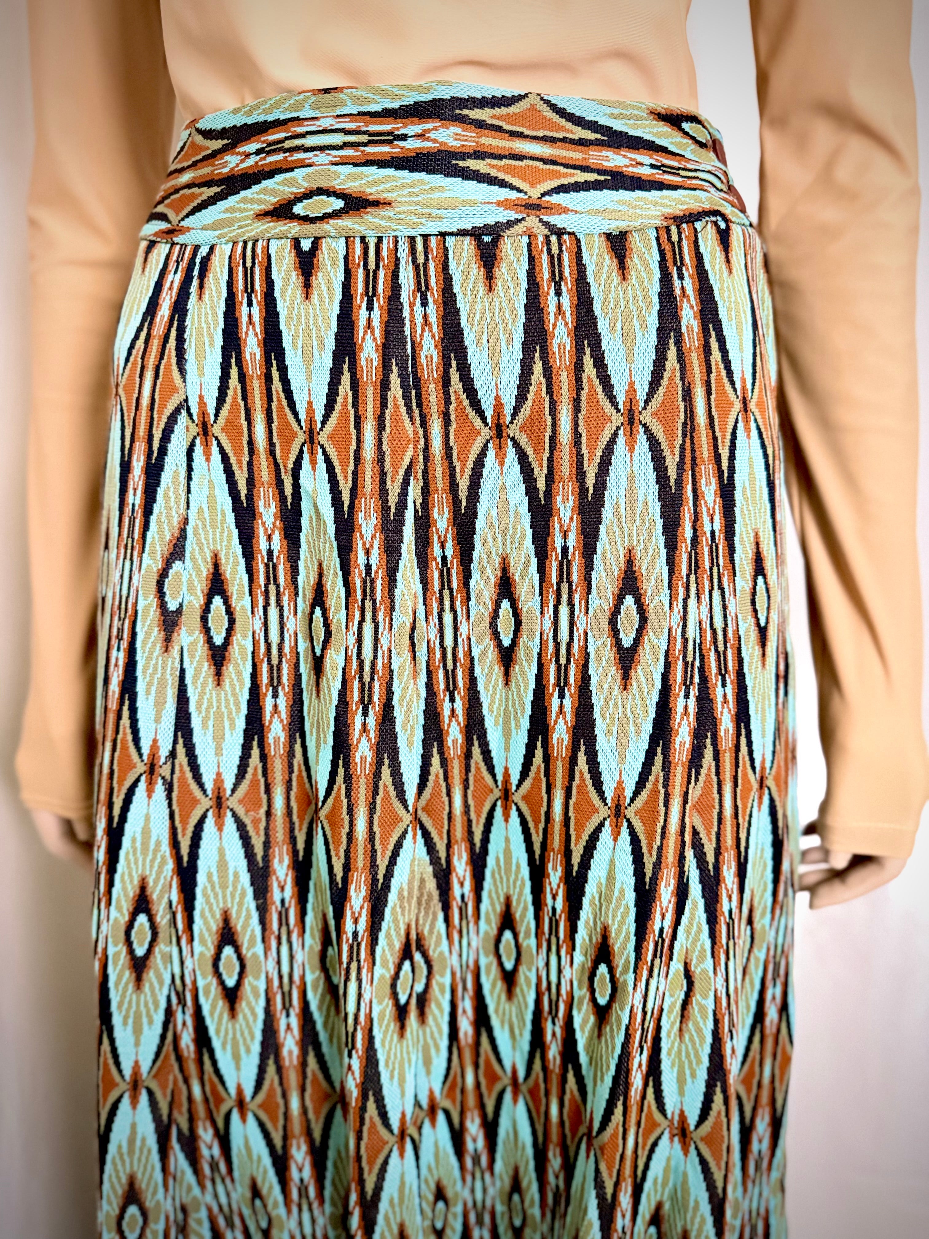 70s Geometric Knit Maxi Skirt