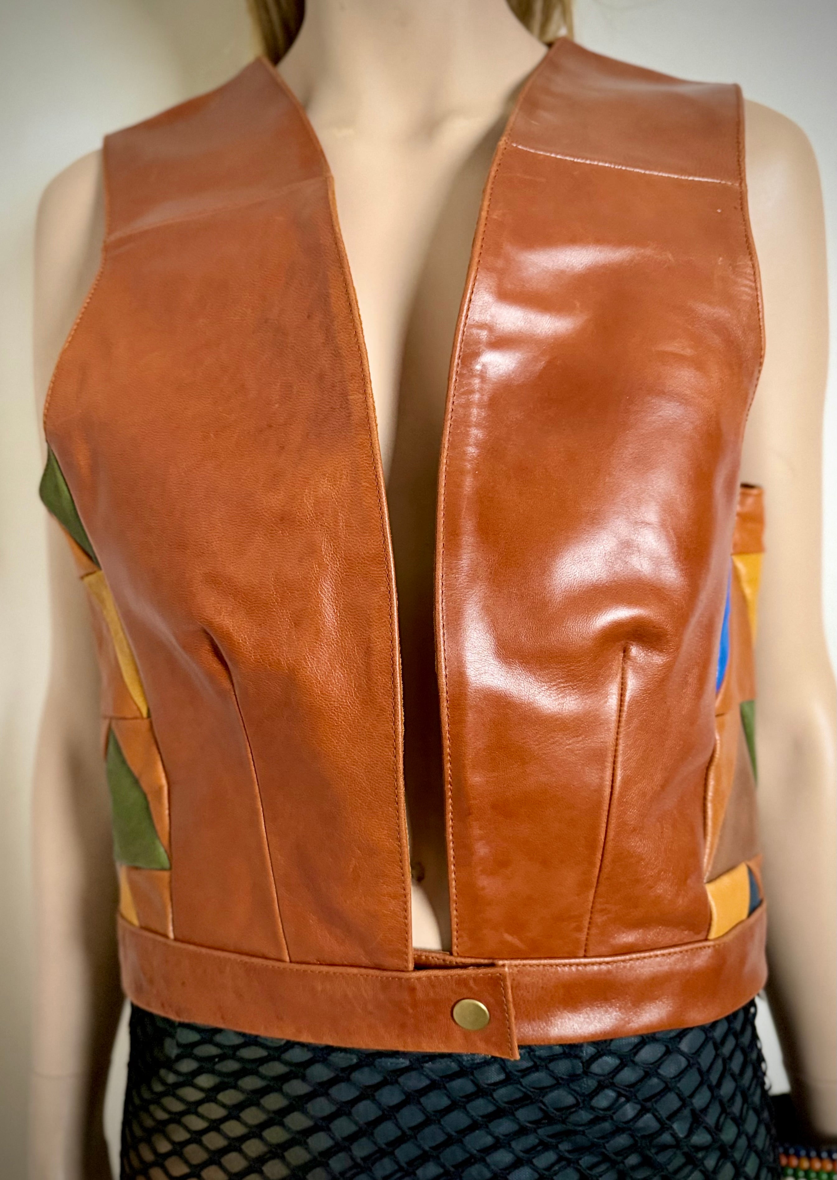 1990s Handcrafted Leather Patchwork Vest