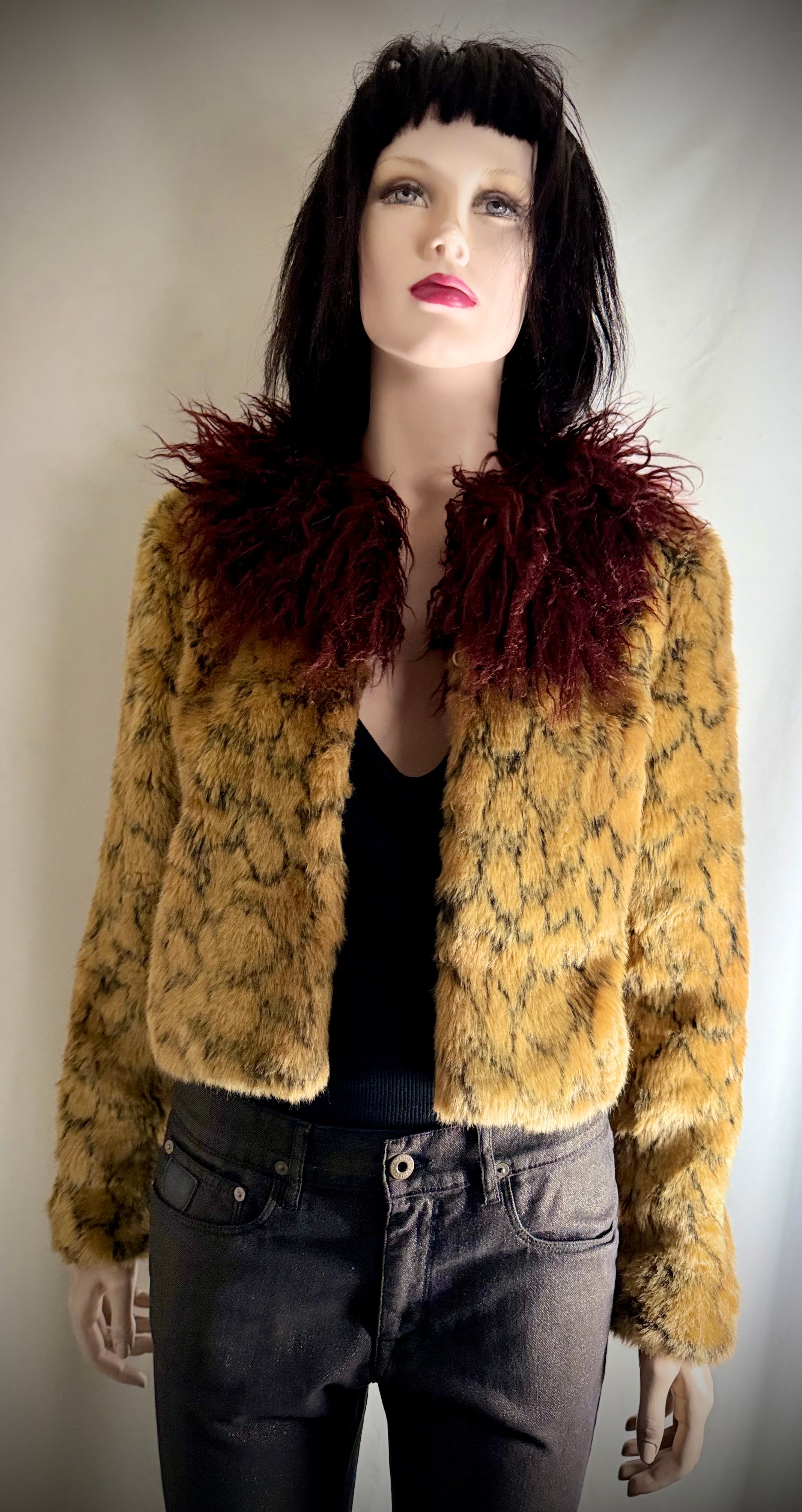 Shrimps Faux Fur Cropped Jacket With Mongolian Trim