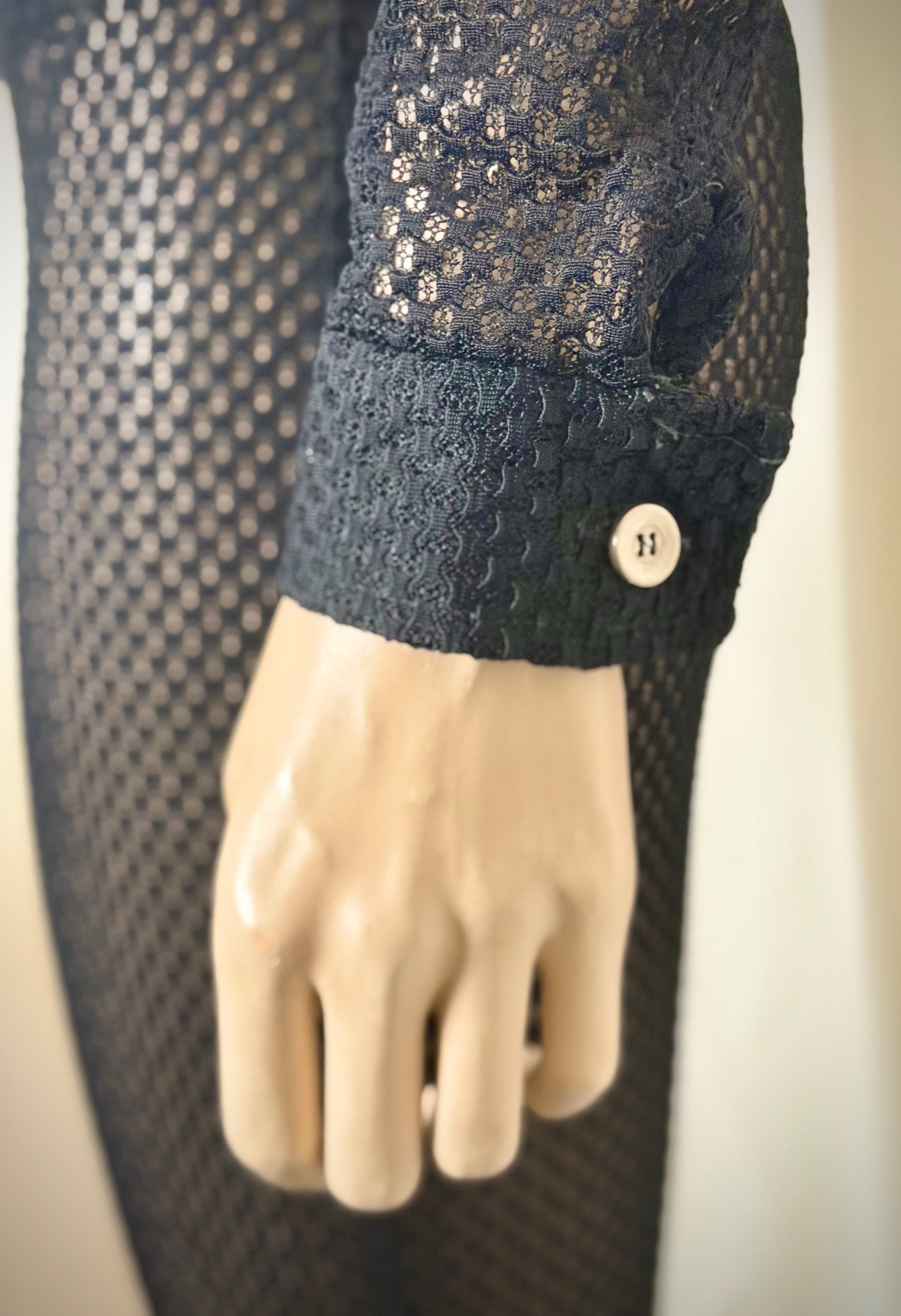 1970s Black Lace Mesh Jumpsuit With Military Details