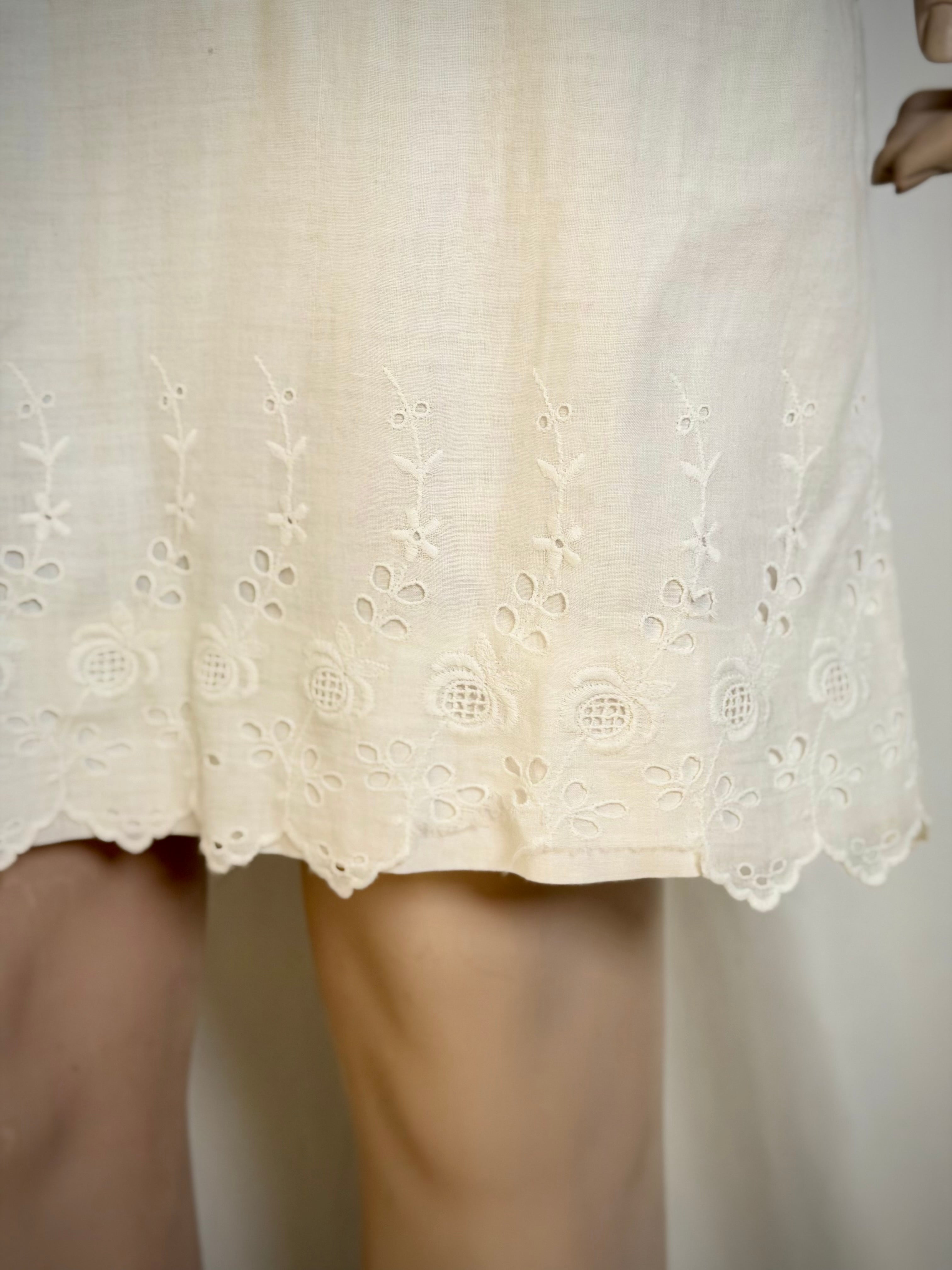 Late 1930s Hand-Made Cotton Slip - Utility Era Eyelet Trim Petticoat